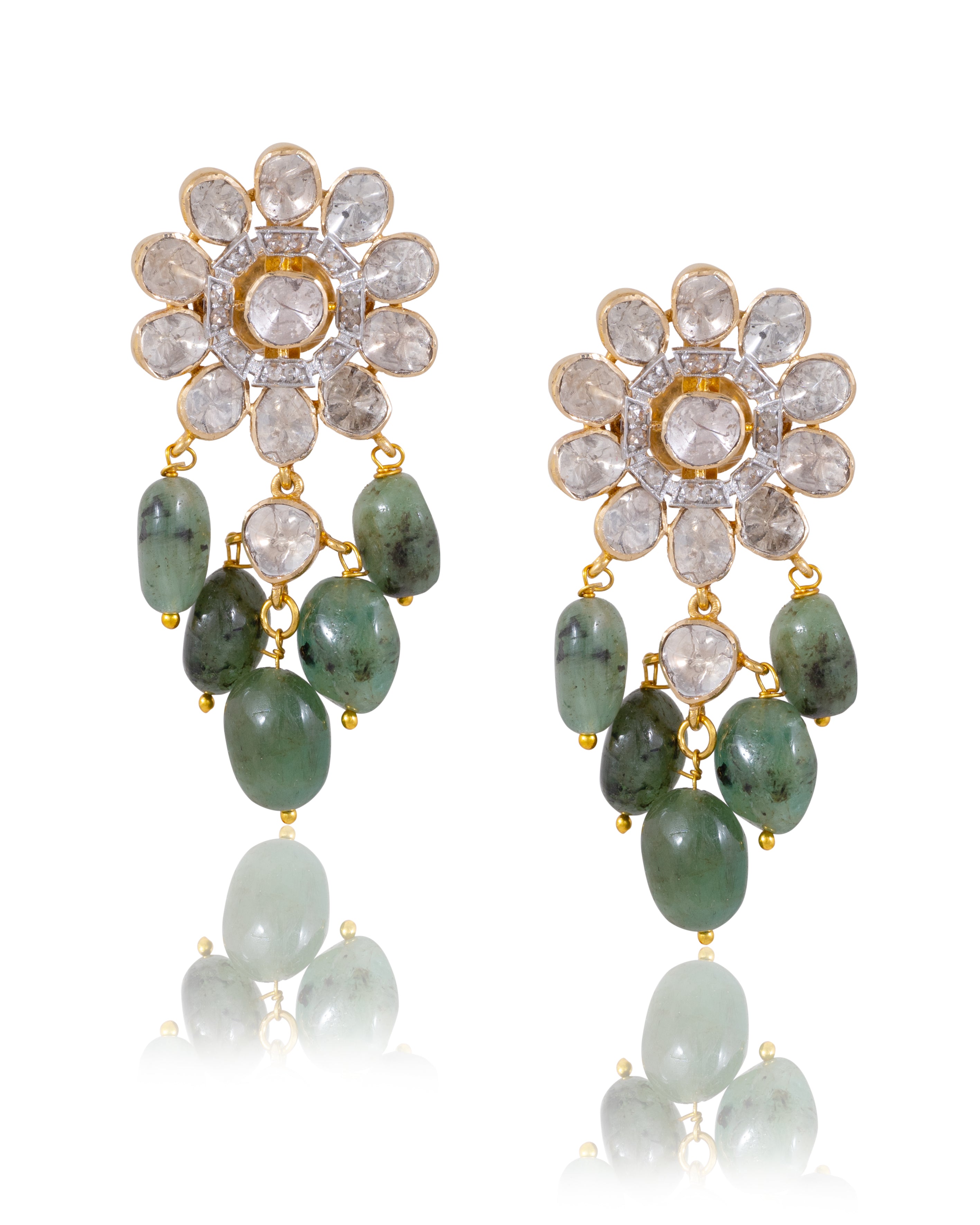 Gayatri Bead Choker And Swati Long Earrings Polki And Diamond Set