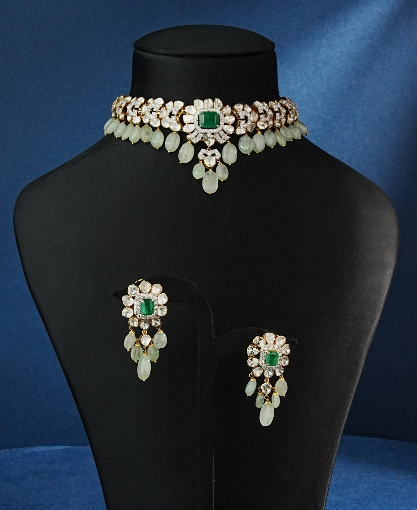 Priya Necklace And Sornaya Long Earrings Polki Set