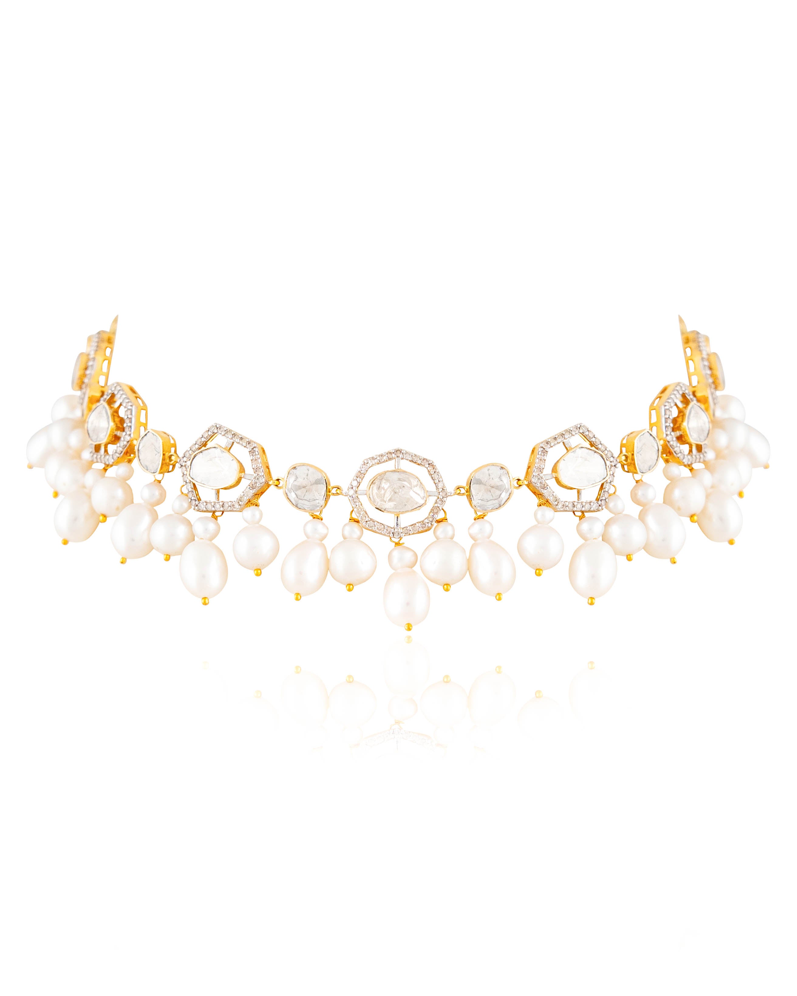 Diana Choker And Nelisha Long Earrings Polki And Diamond Set