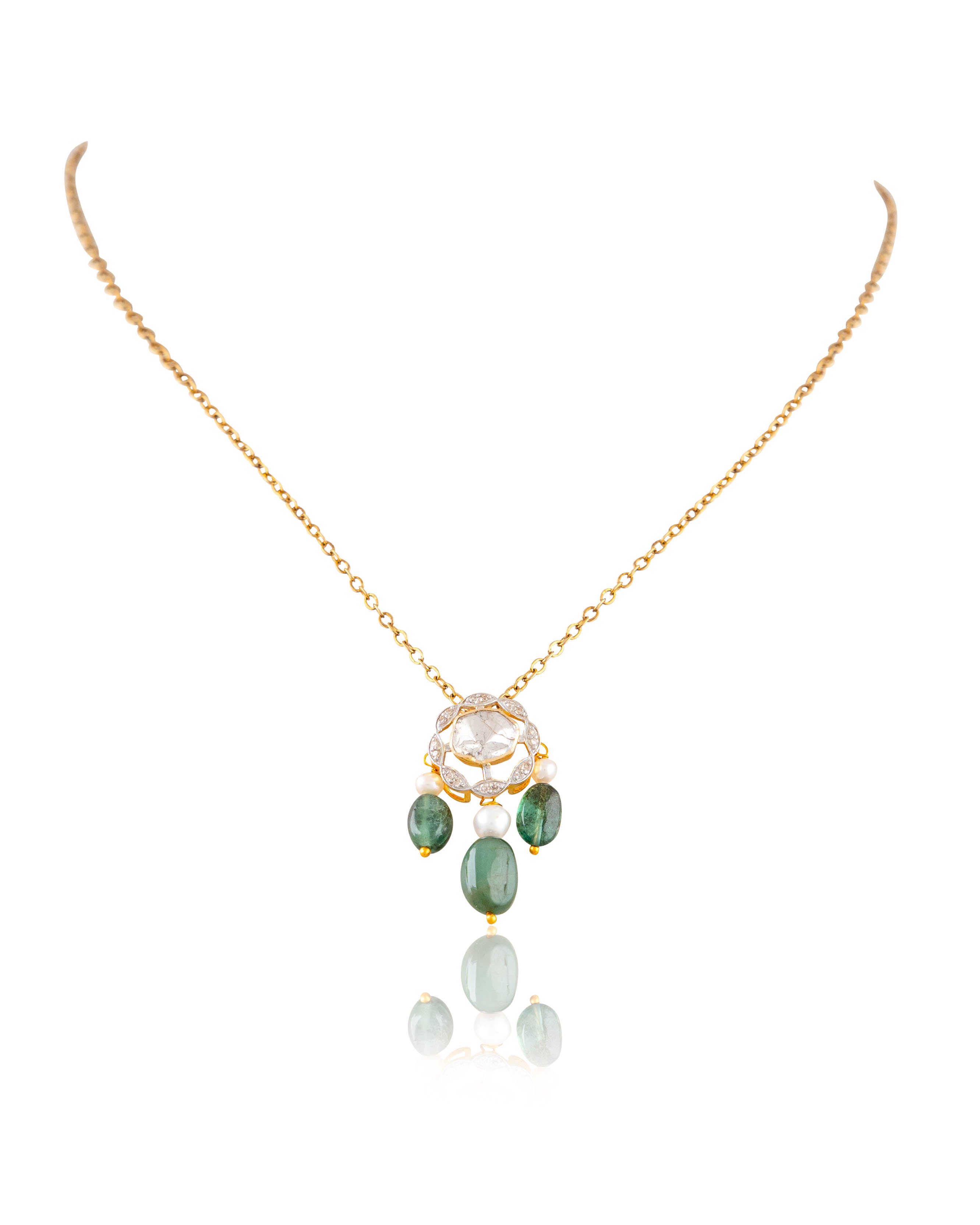 Sayani Pendant And Vamika Tops Polki And Diamond Set