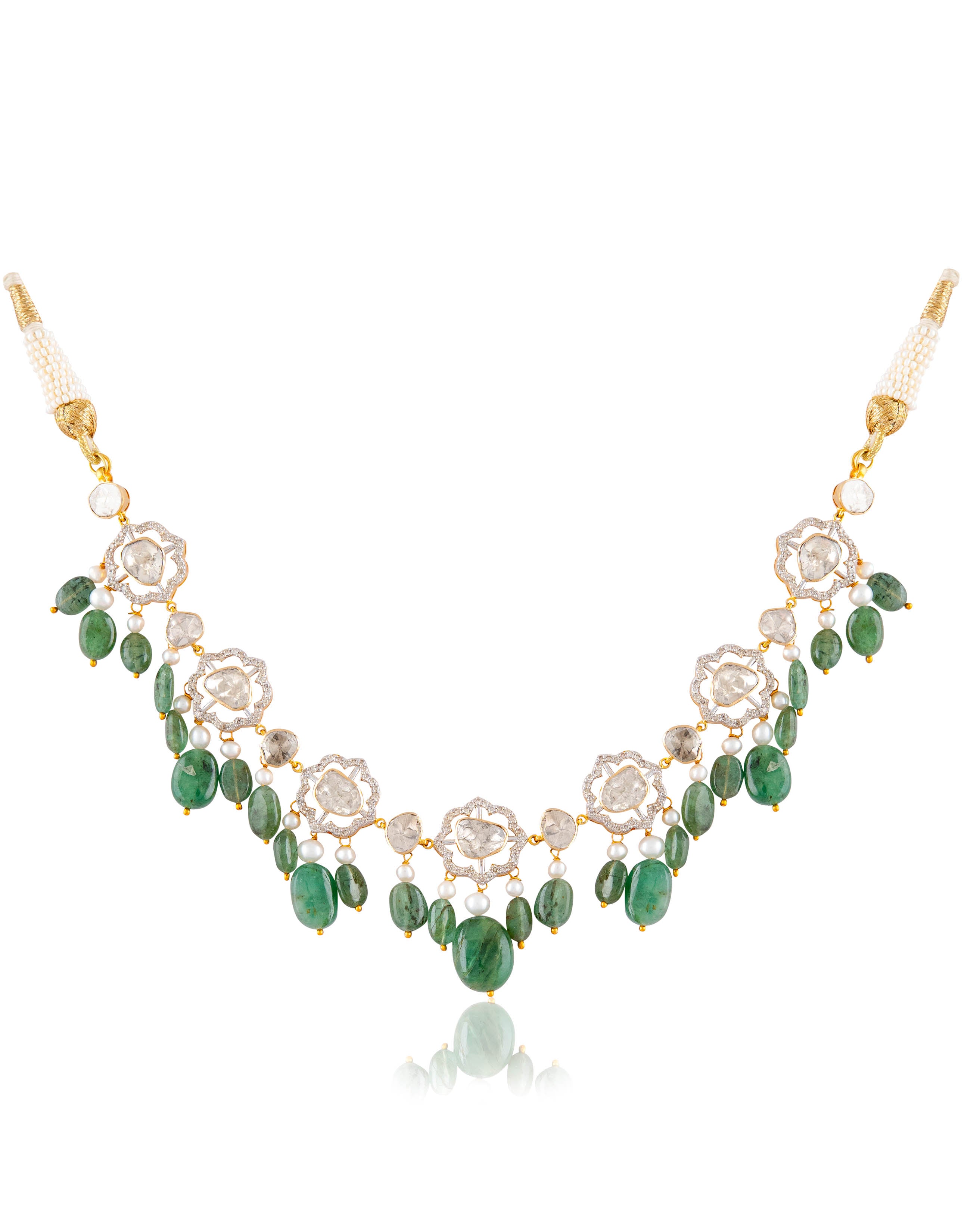 Aayna Choker And Vani Long Earrings Polki And Diamond Set