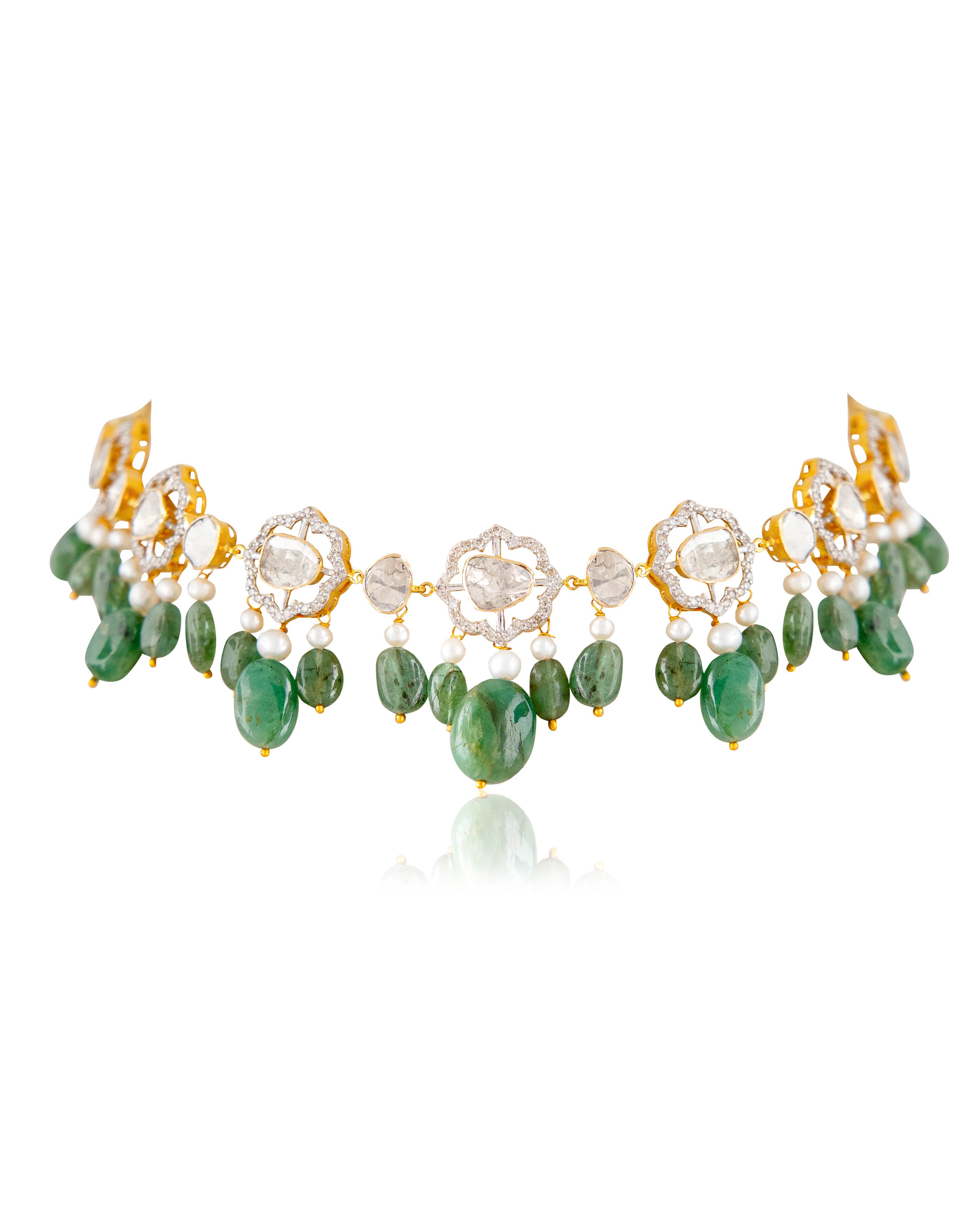 Aayna Choker And Vani Long Earrings Polki And Diamond Set