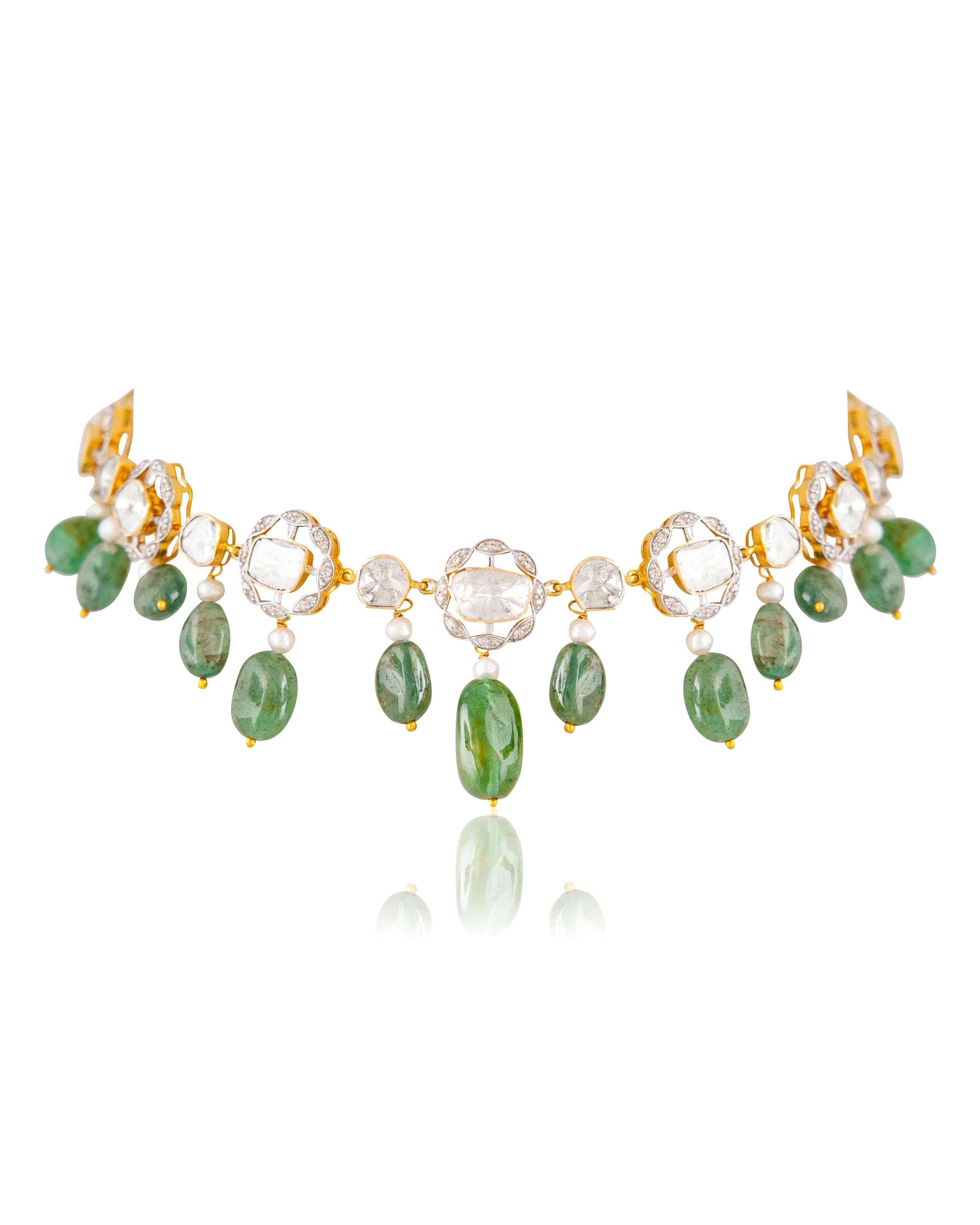 Trisha Choker And Farzana Long Earrings Polki And Diamond Set