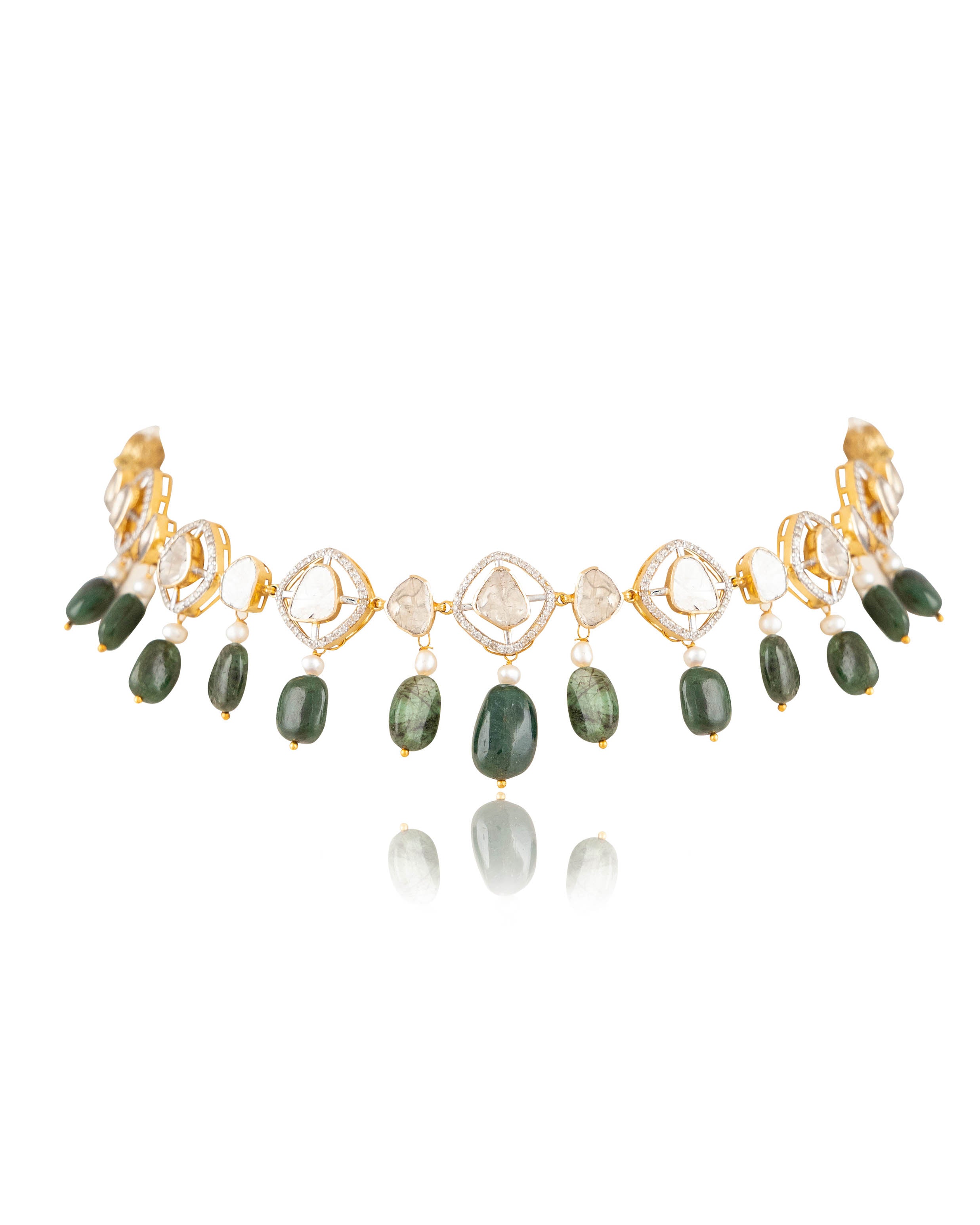 Kriti Choker And Rakul Long Earrings Polki And Diamond Set