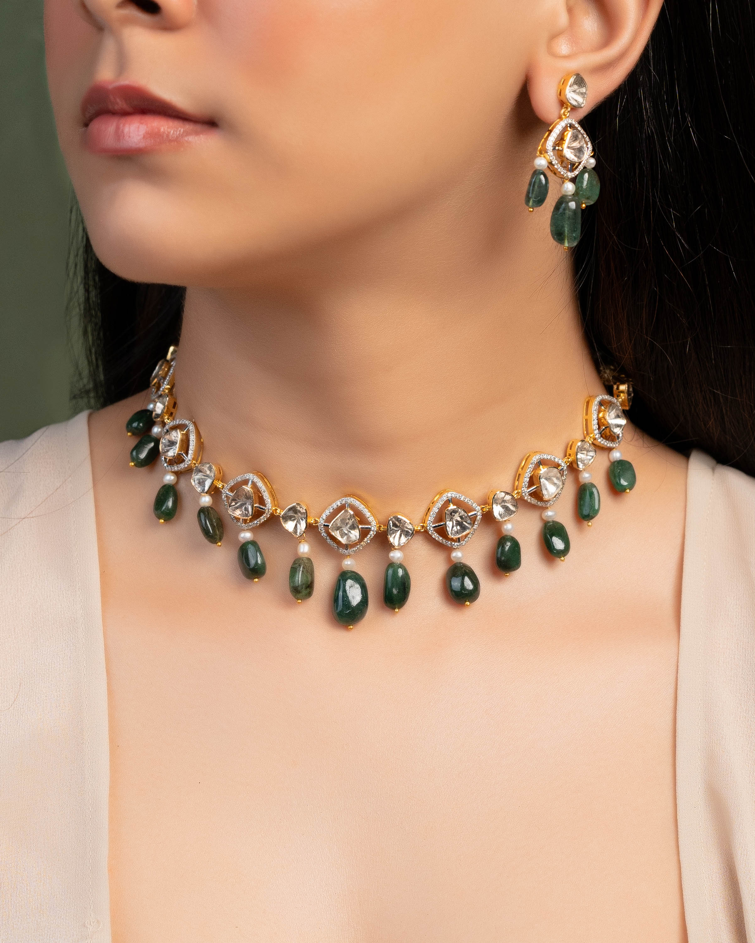 Rakul Polki And Diamond Long Earrings