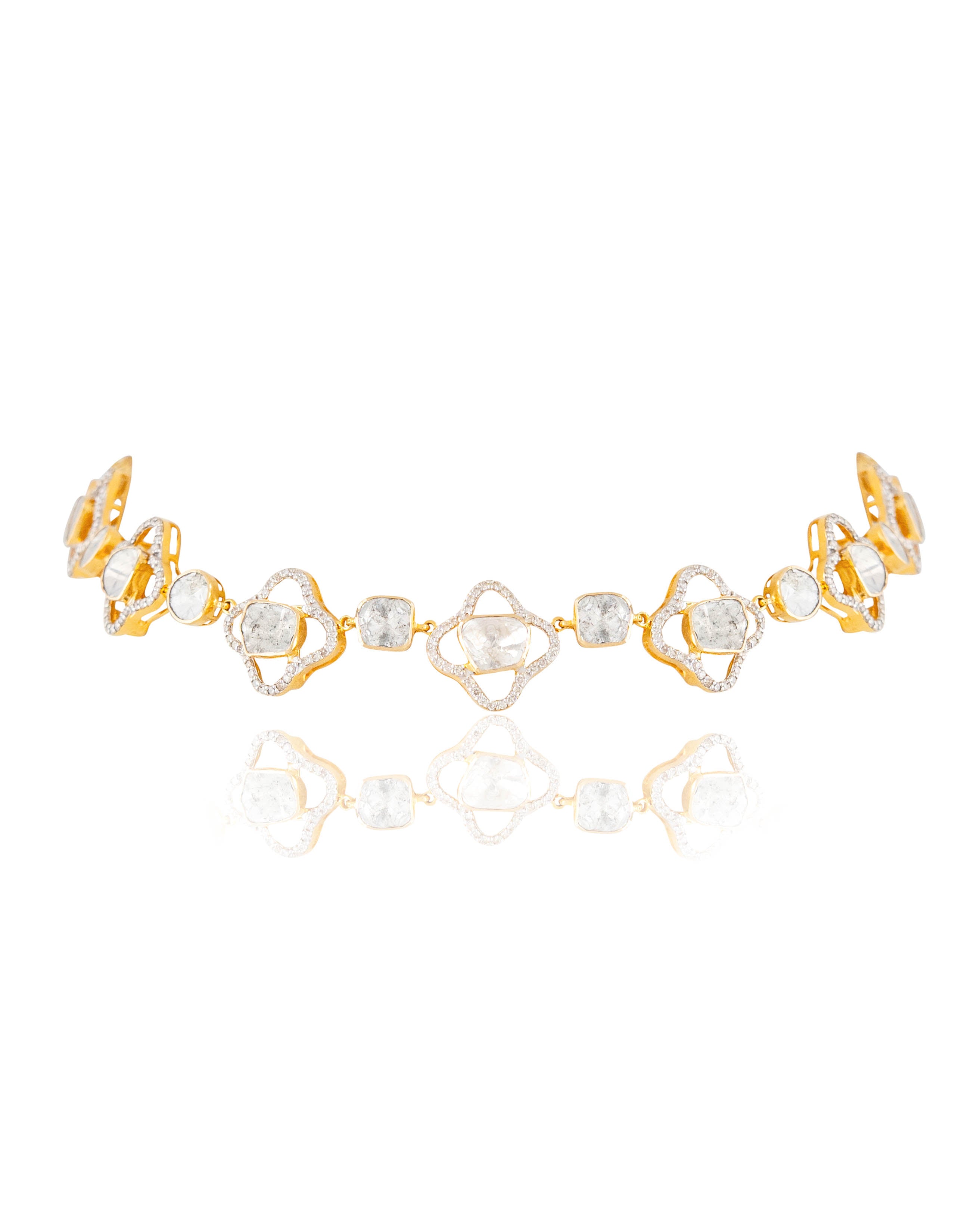 Anveta Choker And Taniya Long Earrings Polki And Diamond Set