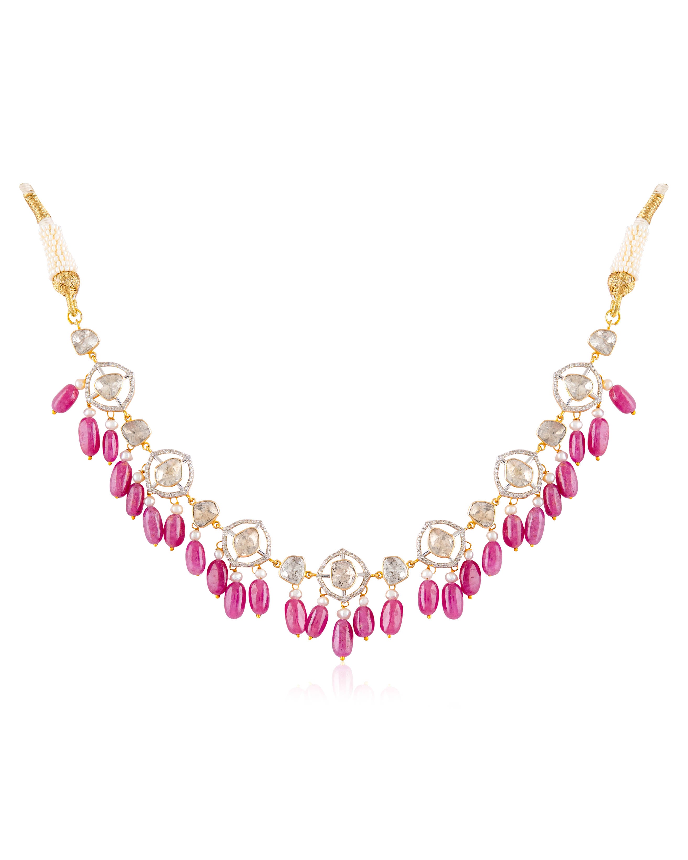 Mireya Choker And Sachi Long Earrings Polki And Diamond Set