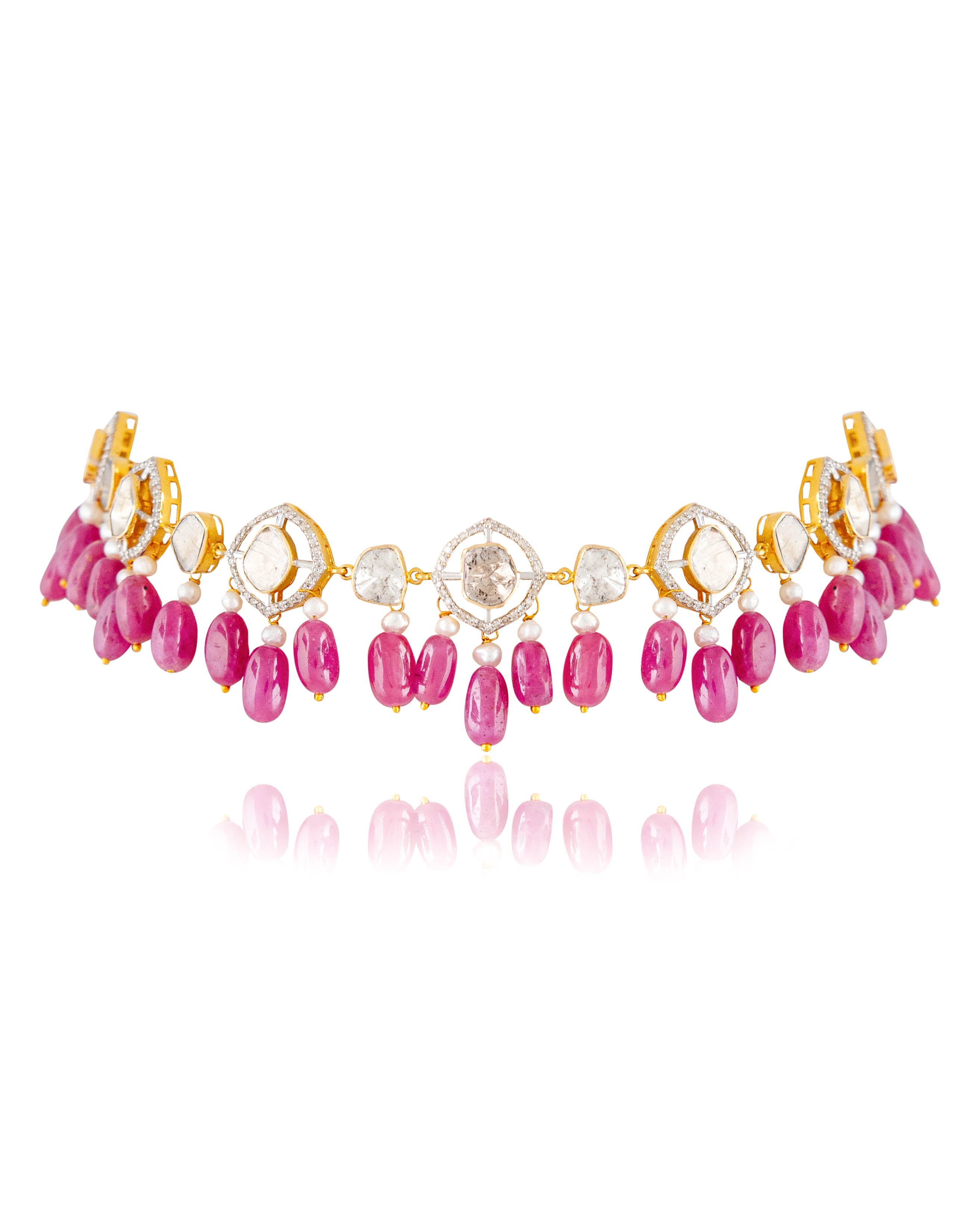 Mireya Choker And Sachi Long Earrings Polki And Diamond Set