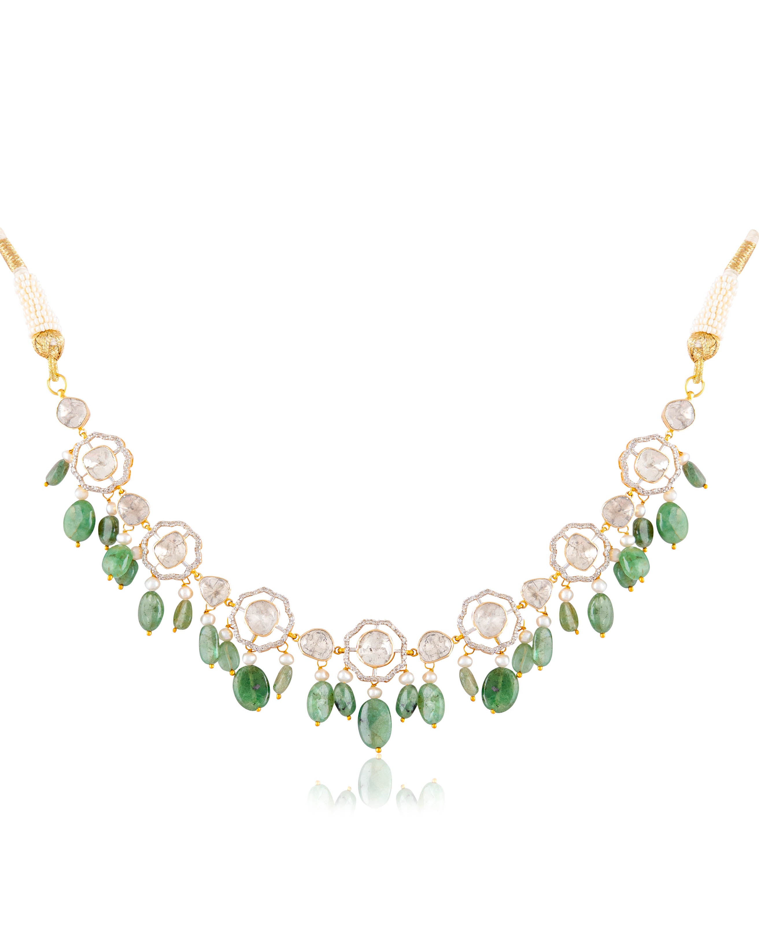 Matsya Choker And Tara Long Earrings Polki And Diamond Set