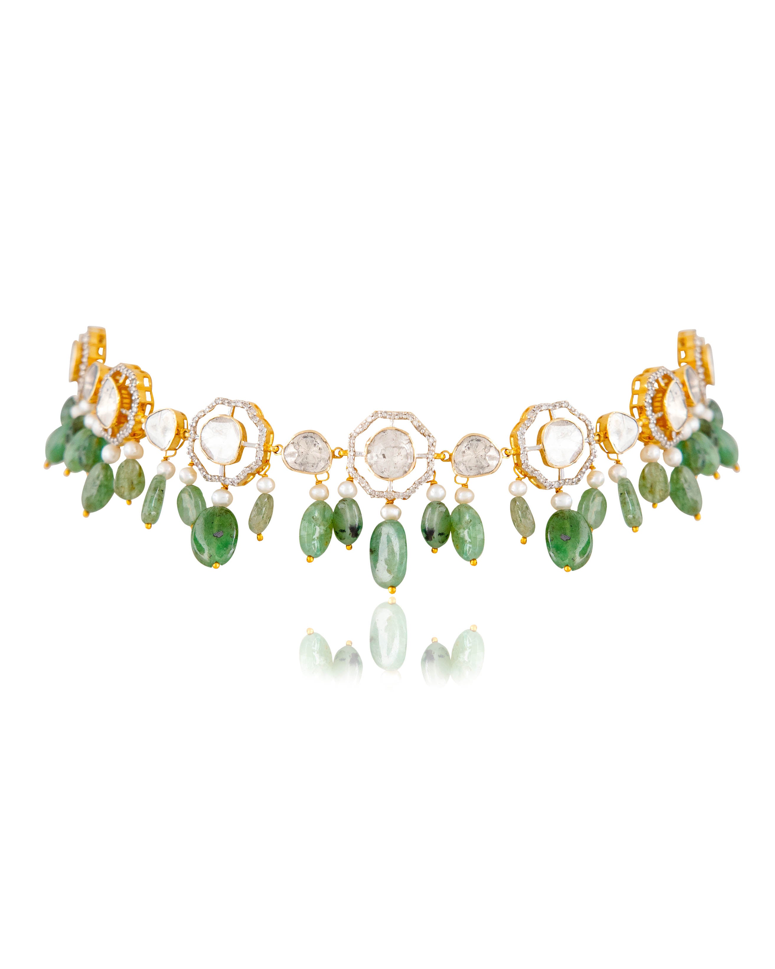 Matsya Choker And Tara Long Earrings Polki And Diamond Set