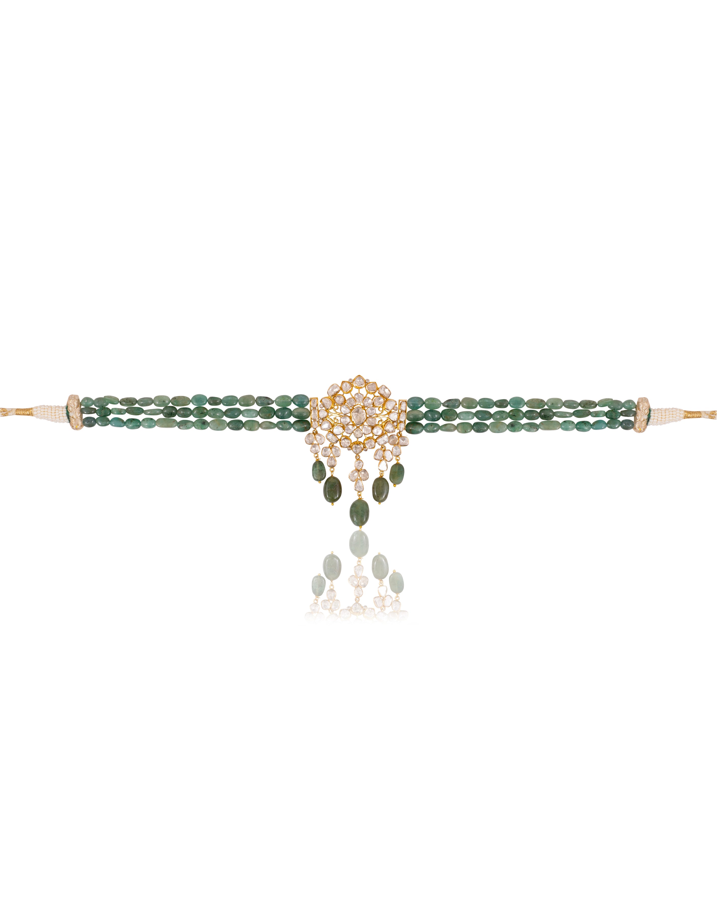 Gayatri Bead Choker And Swati Long Earrings Polki And Diamond Set