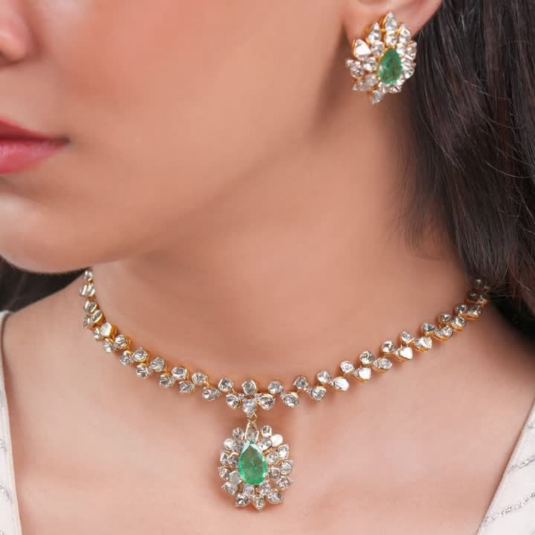 Zareena Necklace And Vibhuti Tops Polki And Diamond Set