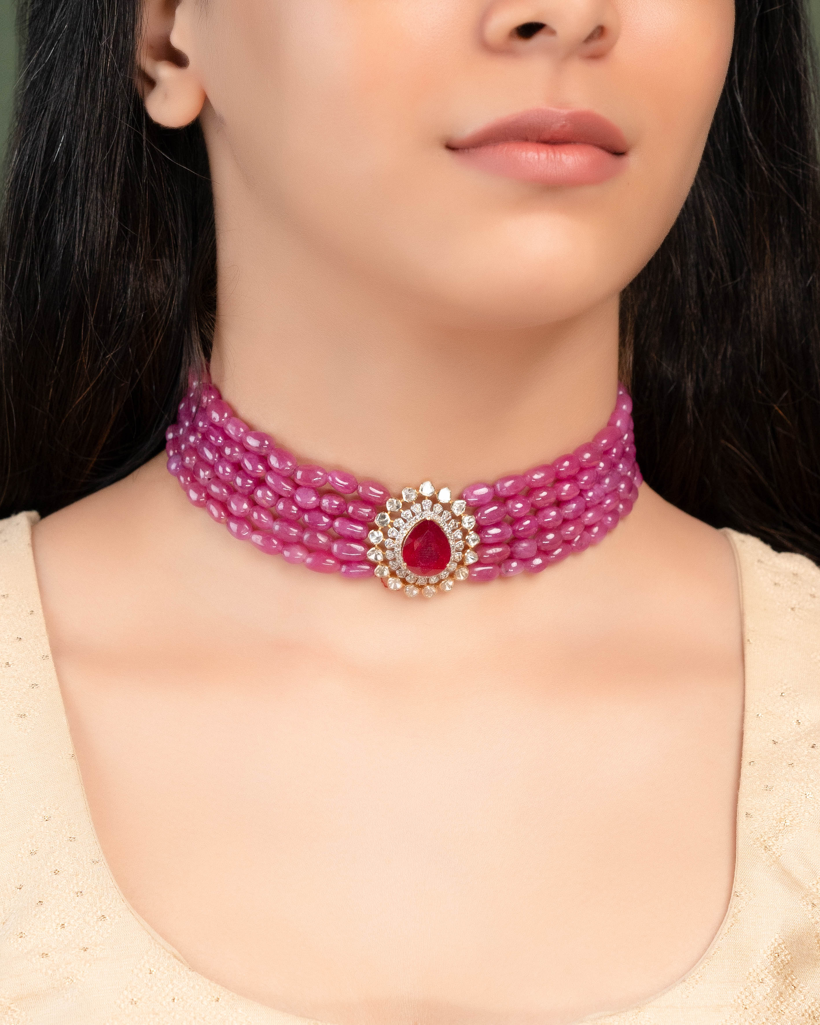 Leena Polki And Diamond Bead Choker