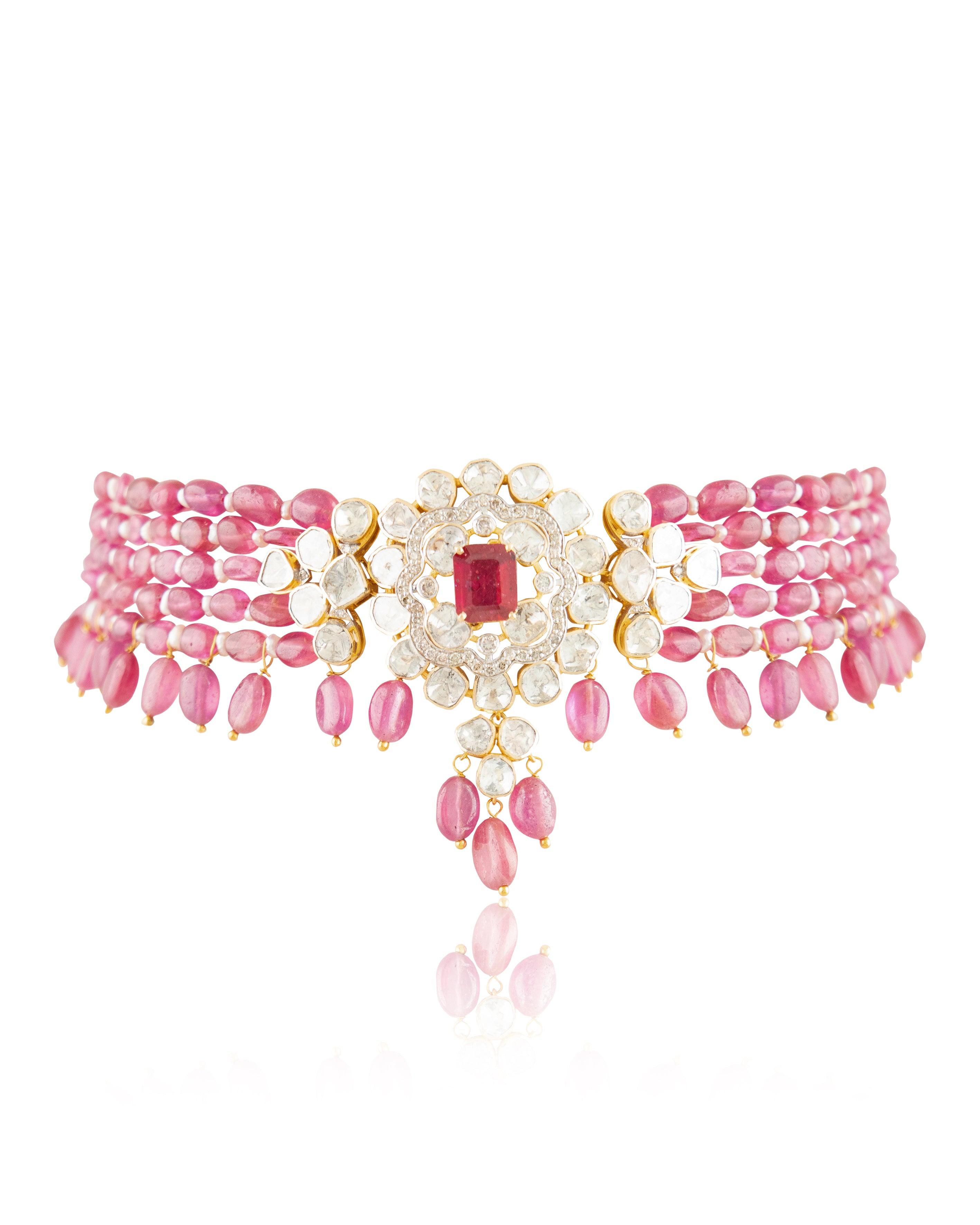 Purva Polki And Diamond Bead Choker