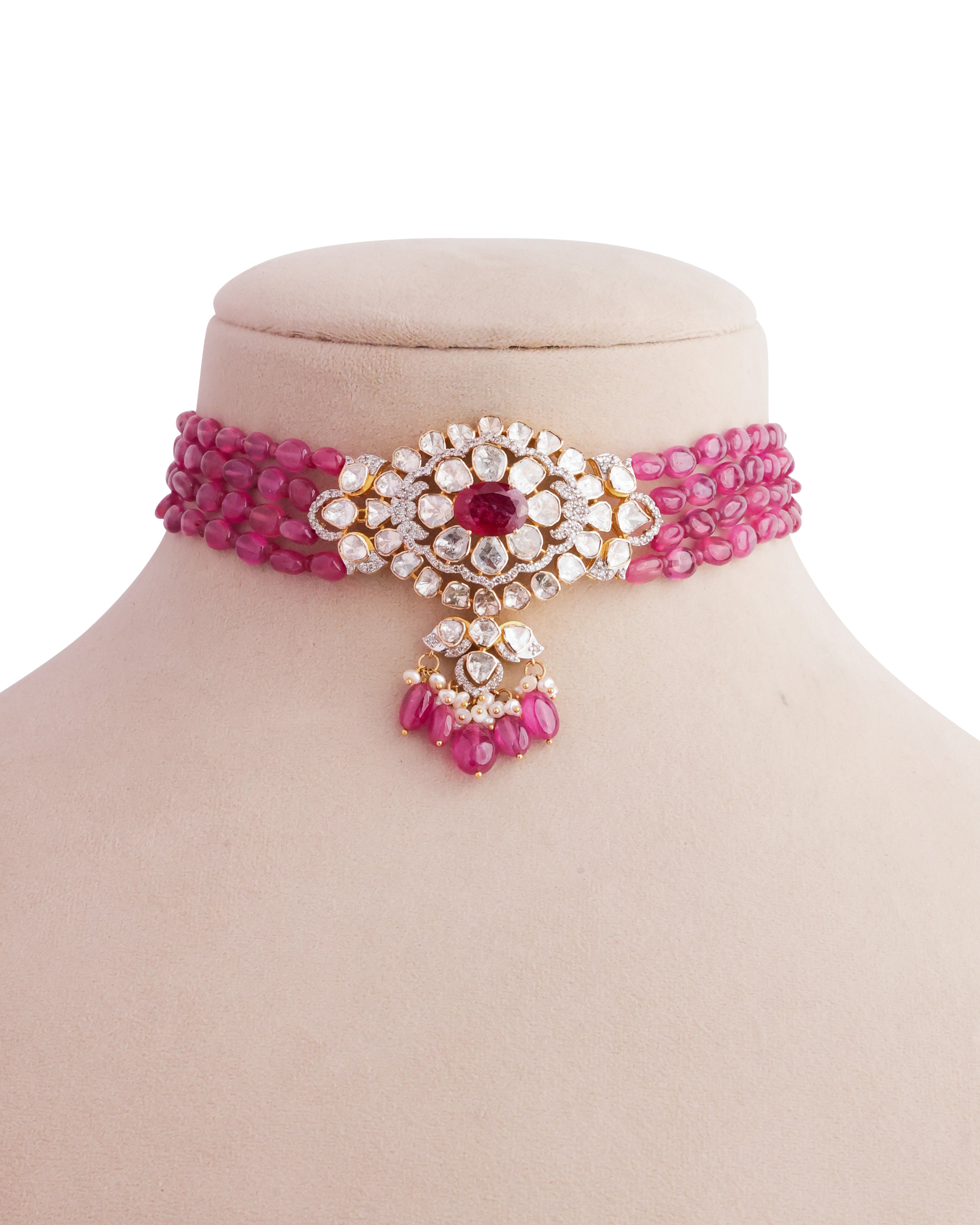 Khusha Polki And Diamond Bead Choker