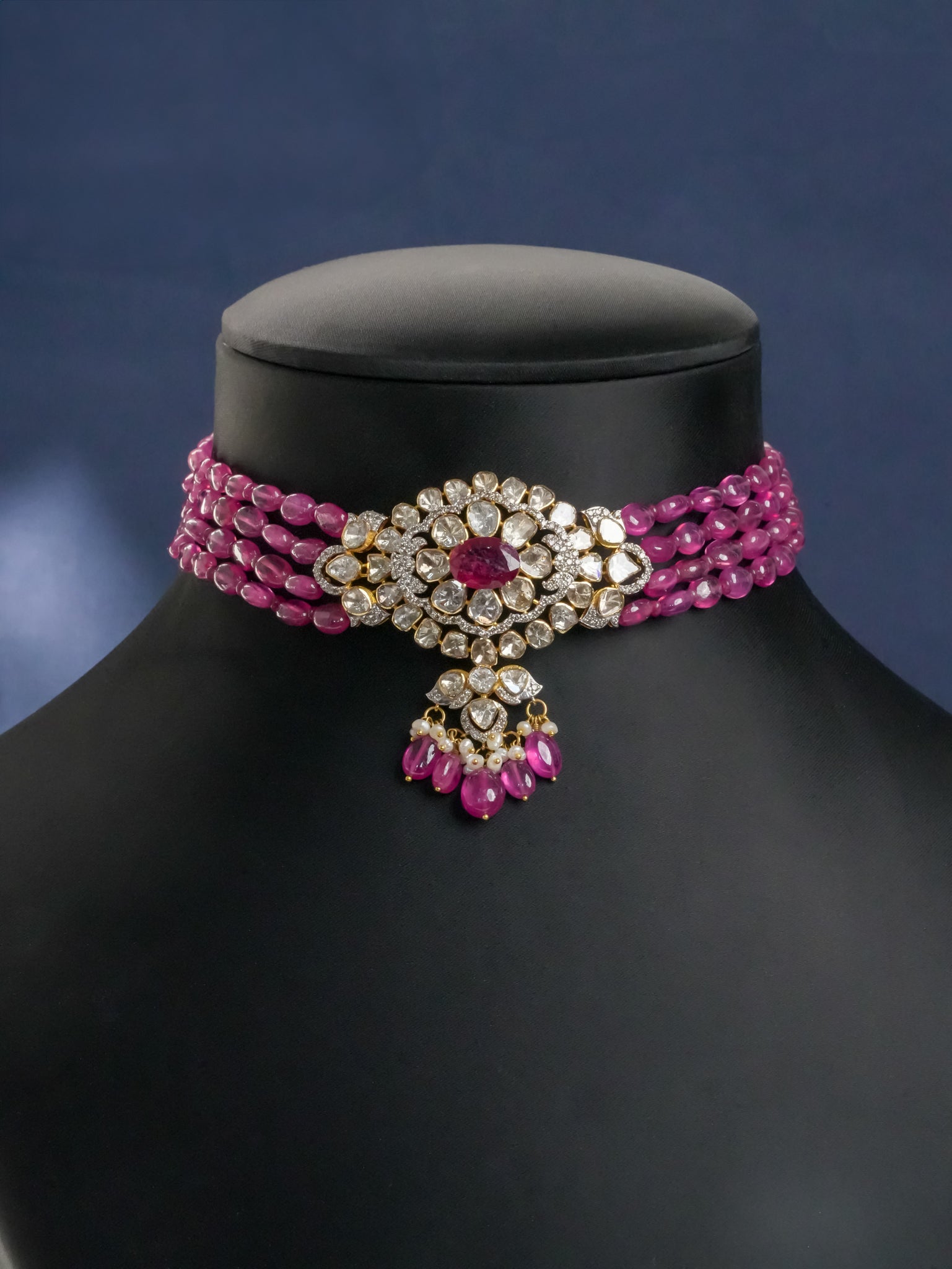 Zephyra Polki And Diamond Bead Choker