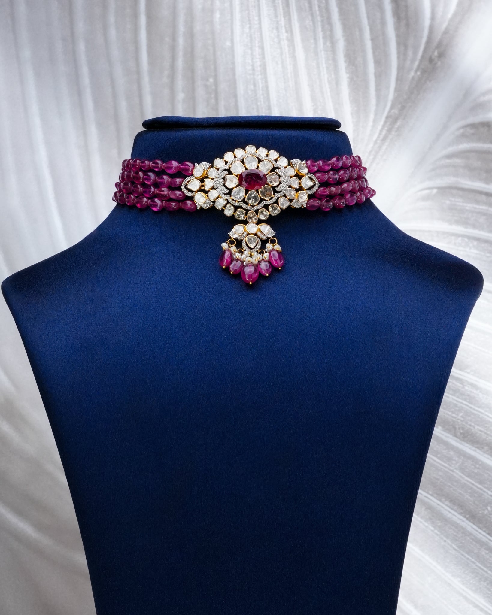 Zephyra Polki And Diamond Bead Choker