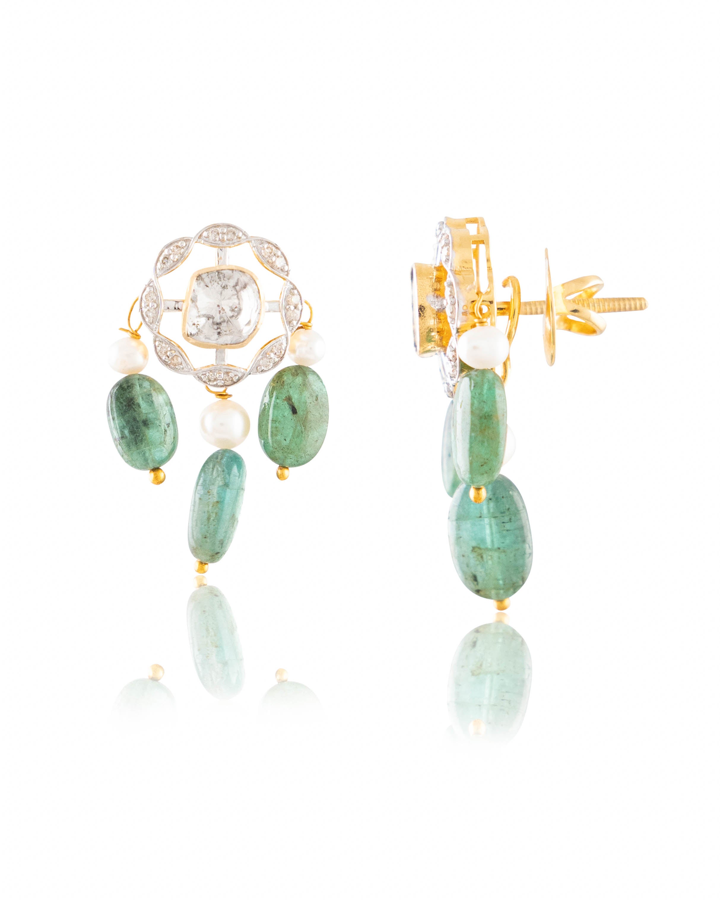 Sayani Pendant And Vamika Tops Polki And Diamond Set