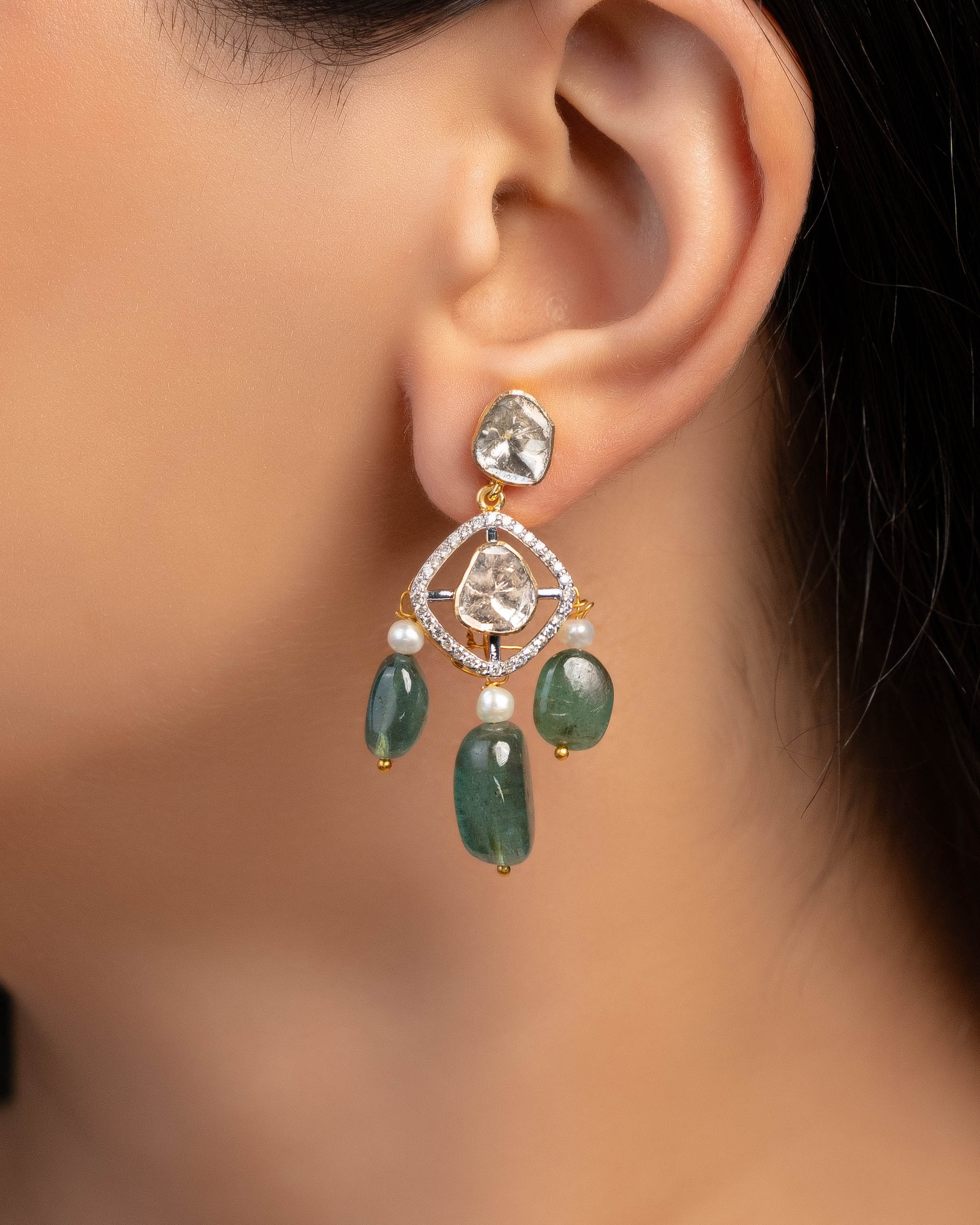 Rakul Polki And Diamond Long Earrings