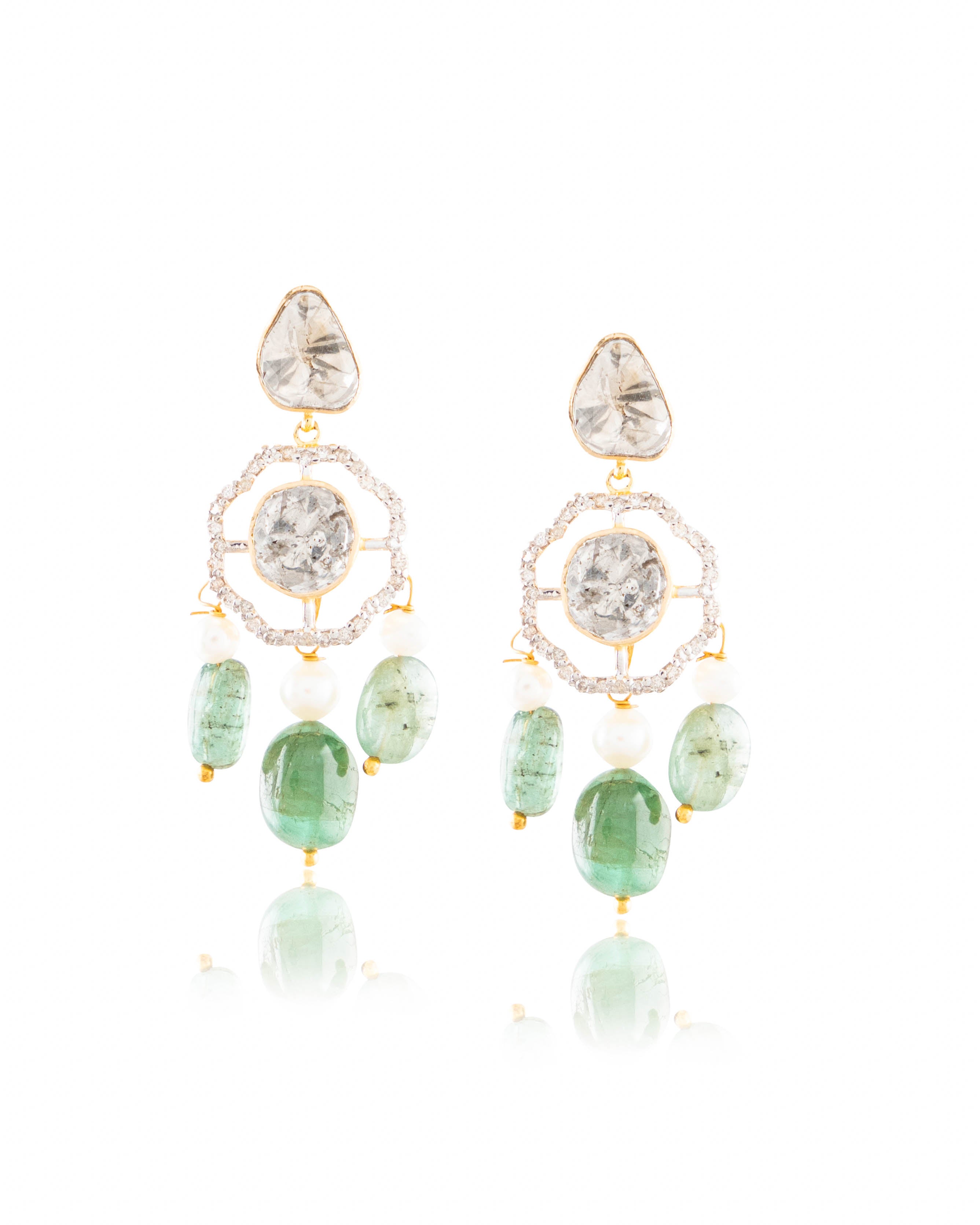 Matsya Choker And Tara Long Earrings Polki And Diamond Set