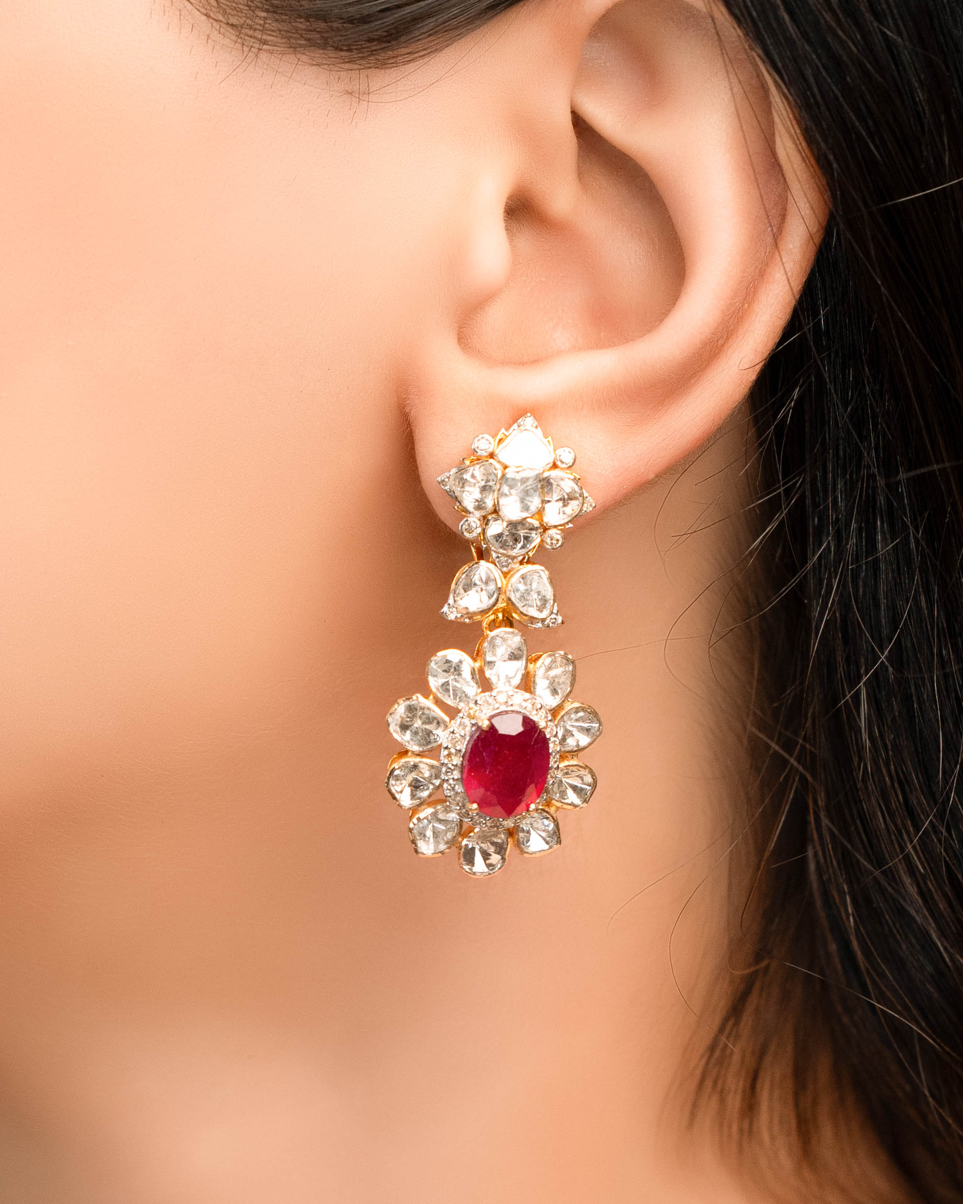 Trisha Polki And Diamond Long Earrings