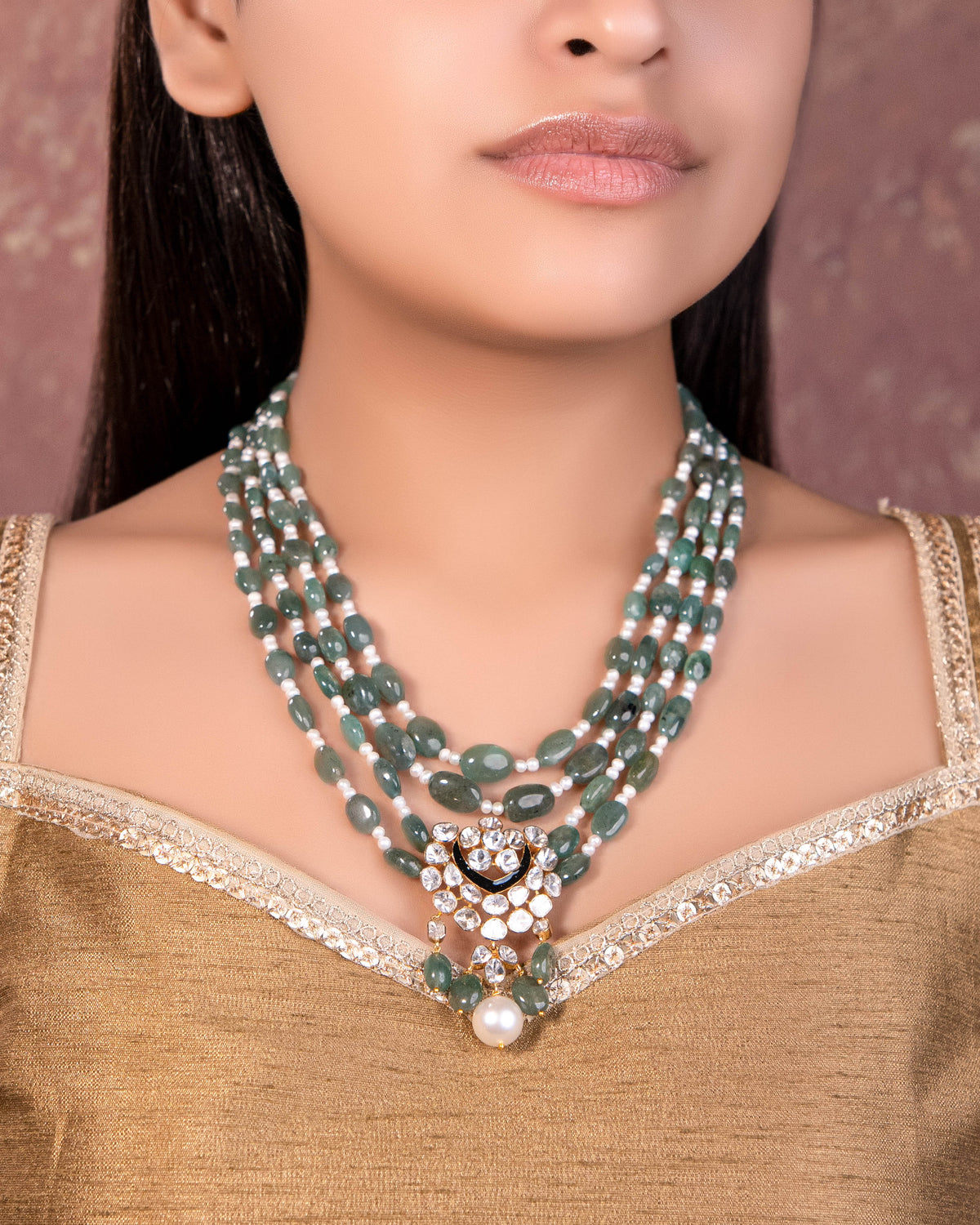 Zareen Bead Pendant And Valeria Tops Polki Set