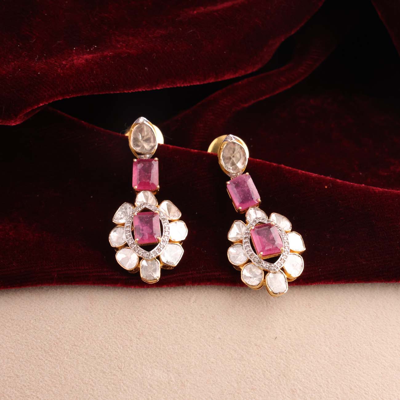 Marley Polki And Diamond Long Earrings