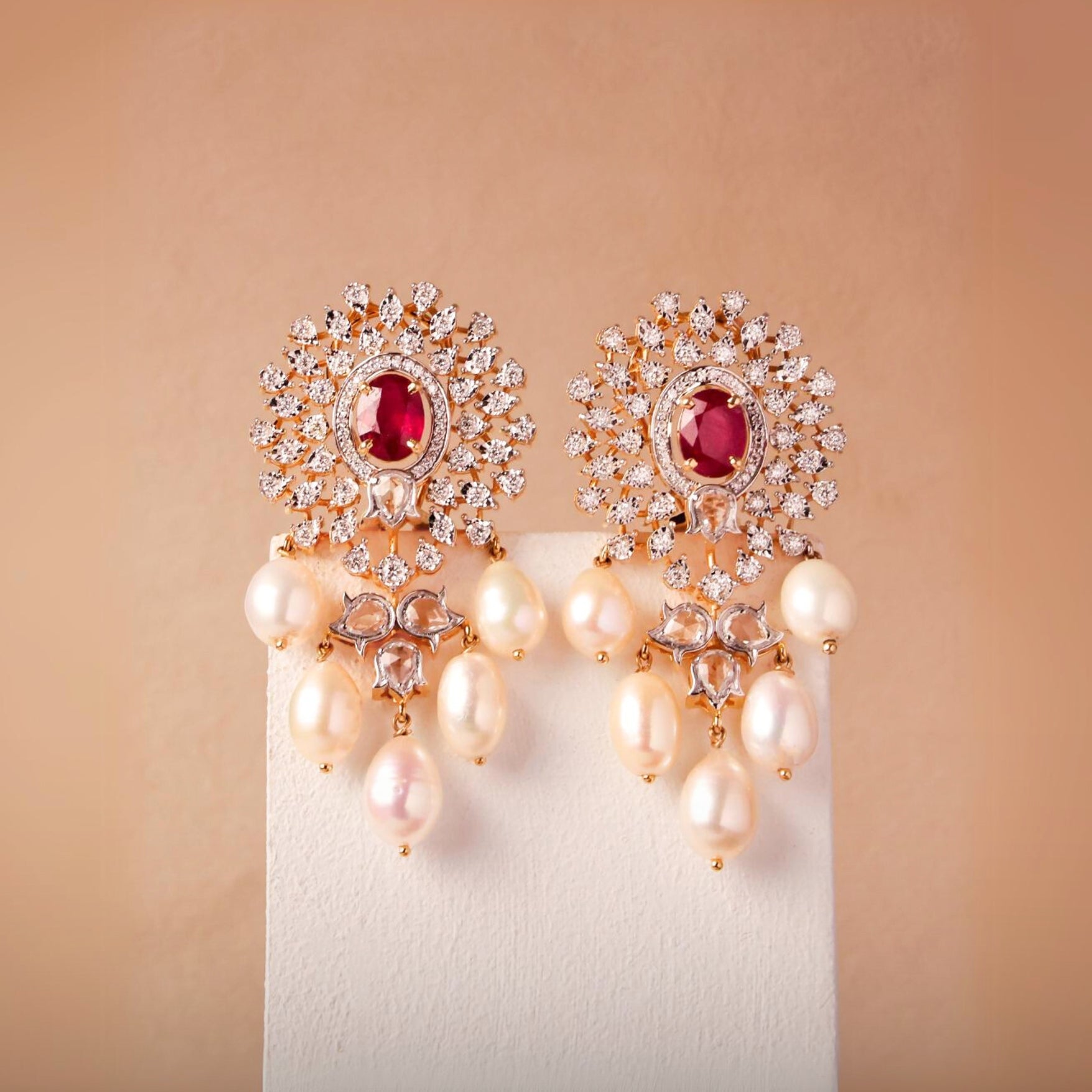 Pearl Diamond Long Earrings