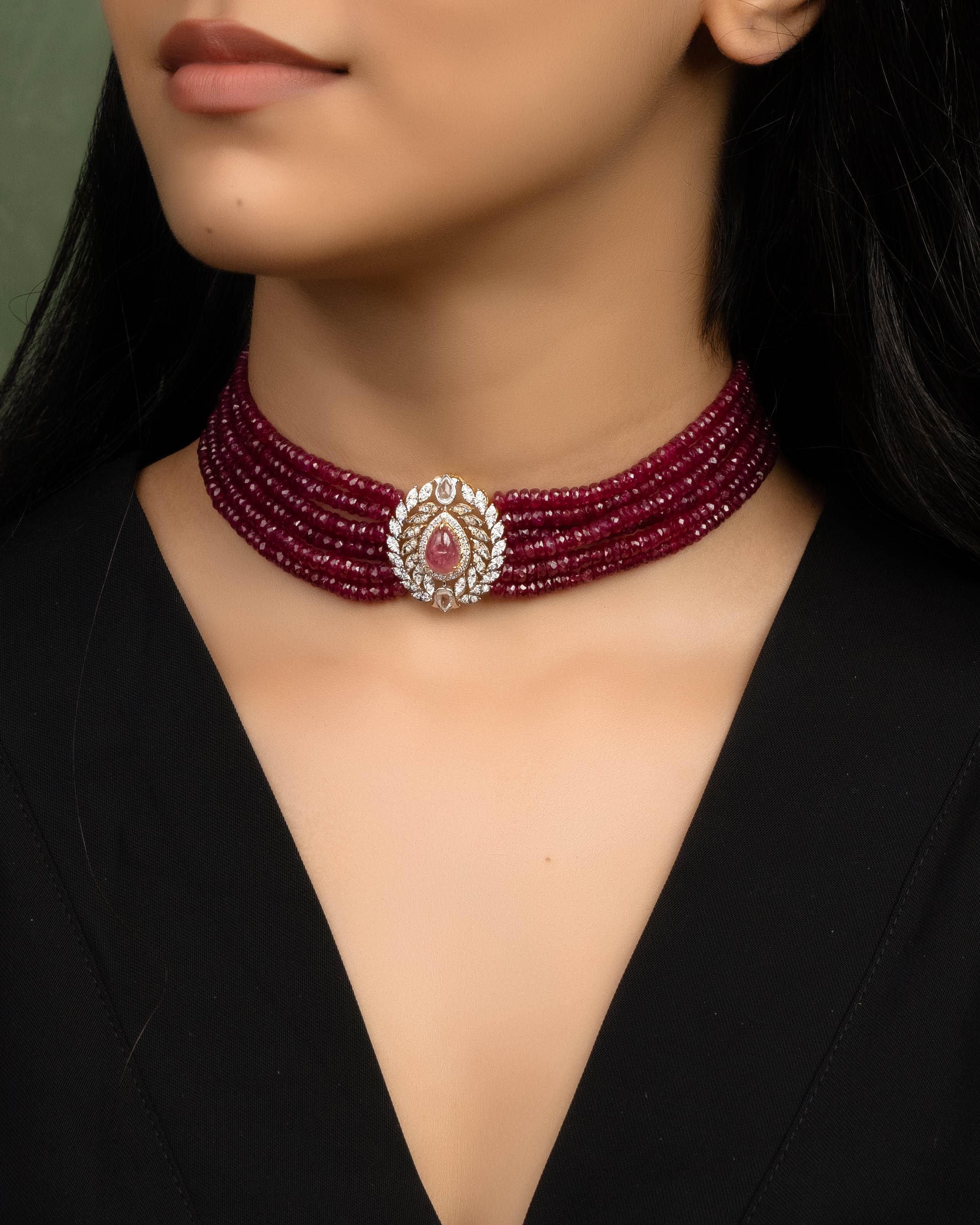 Red Beaded Choker Necklace