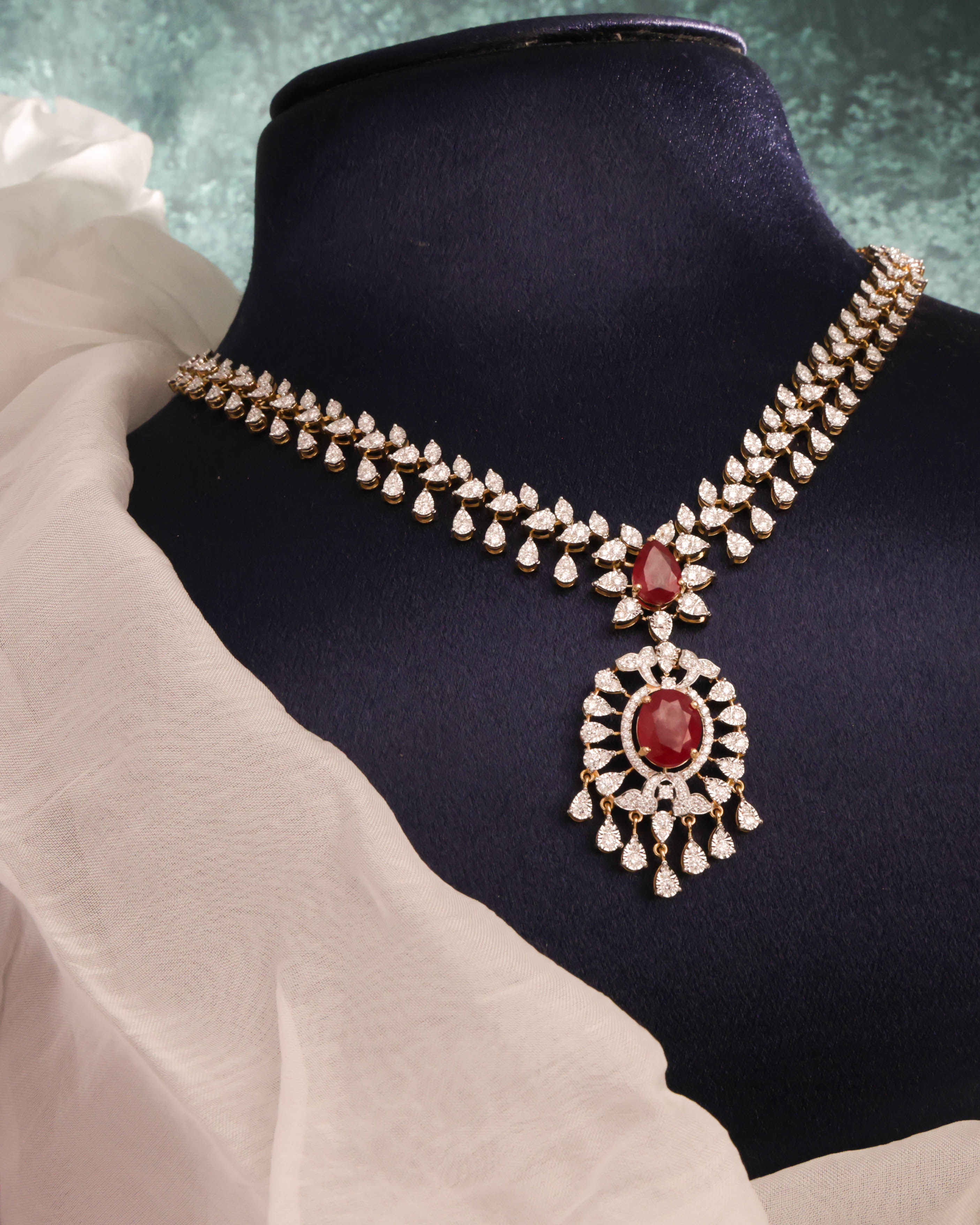 Red Stone Diamond Necklace