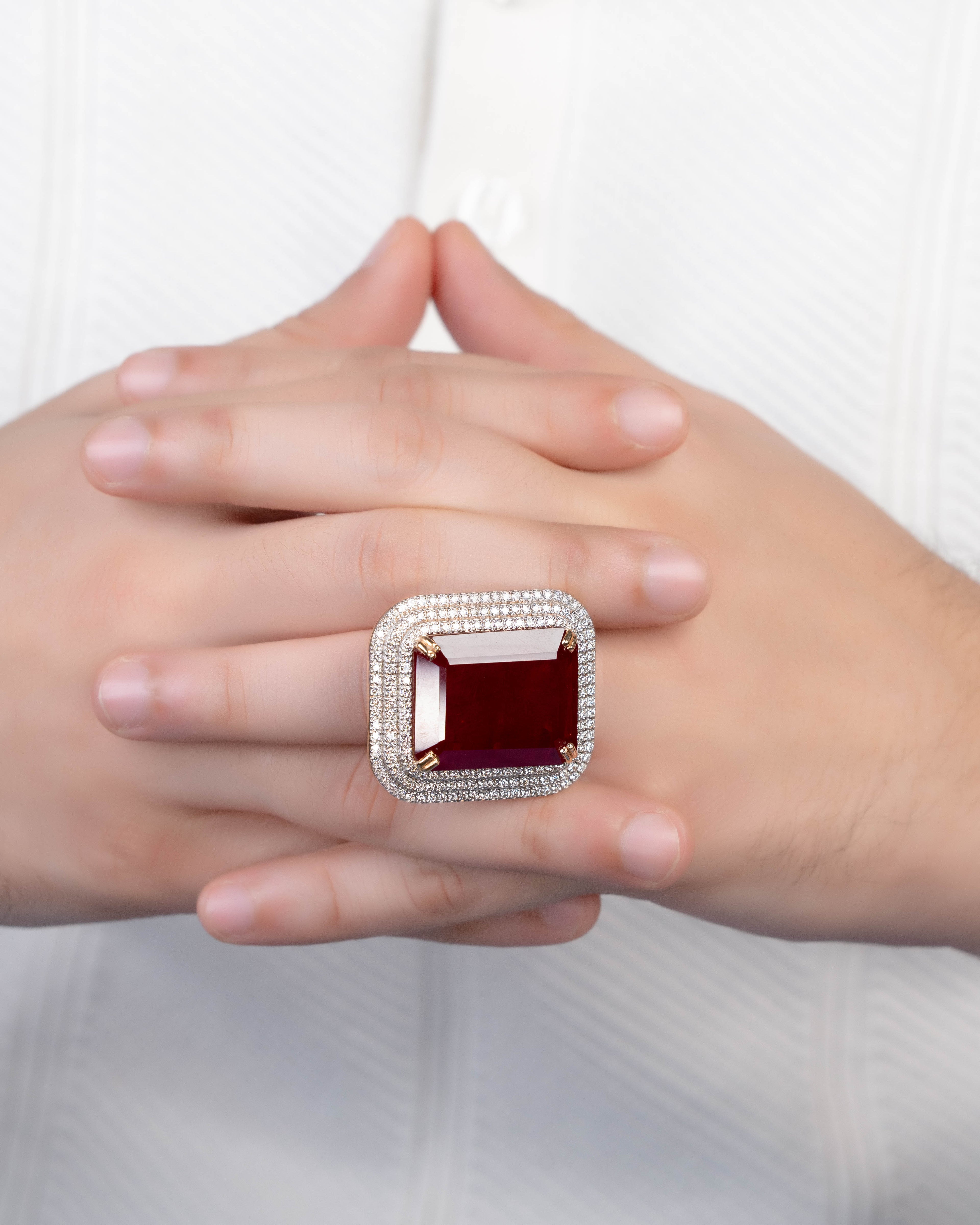 Red Stone Diamond Ring for Women