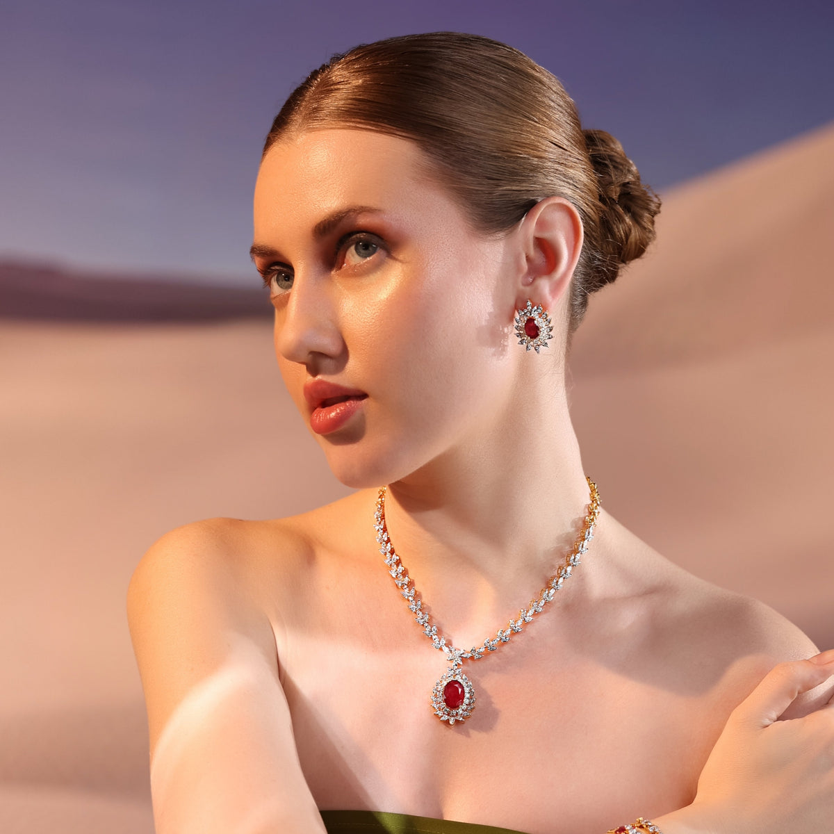 Ruby Diamond Earrng Set