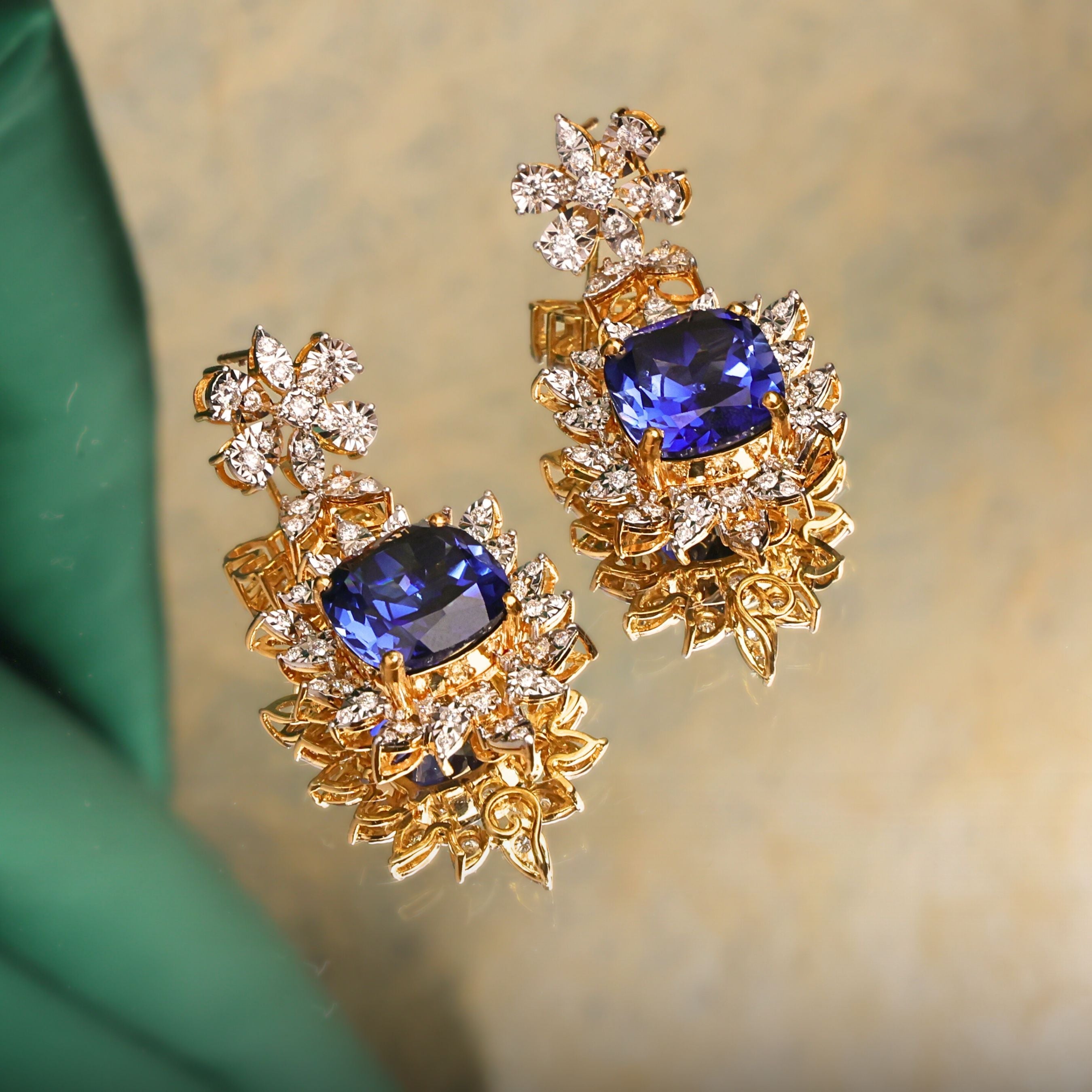 Sapphire Diamond Long Earrings