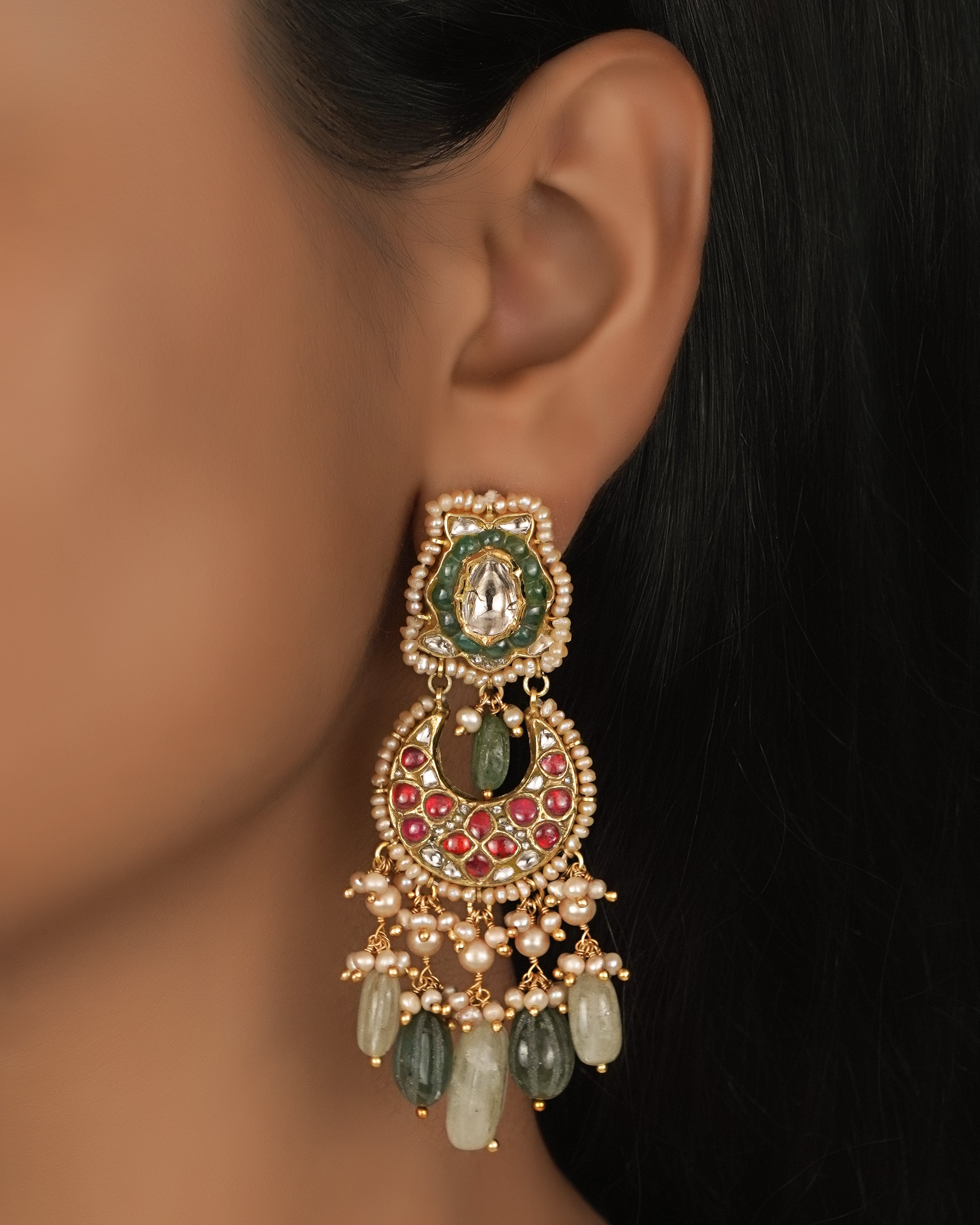 Kusuma Long Necklace And Eliseo Chandbalis Polki Set