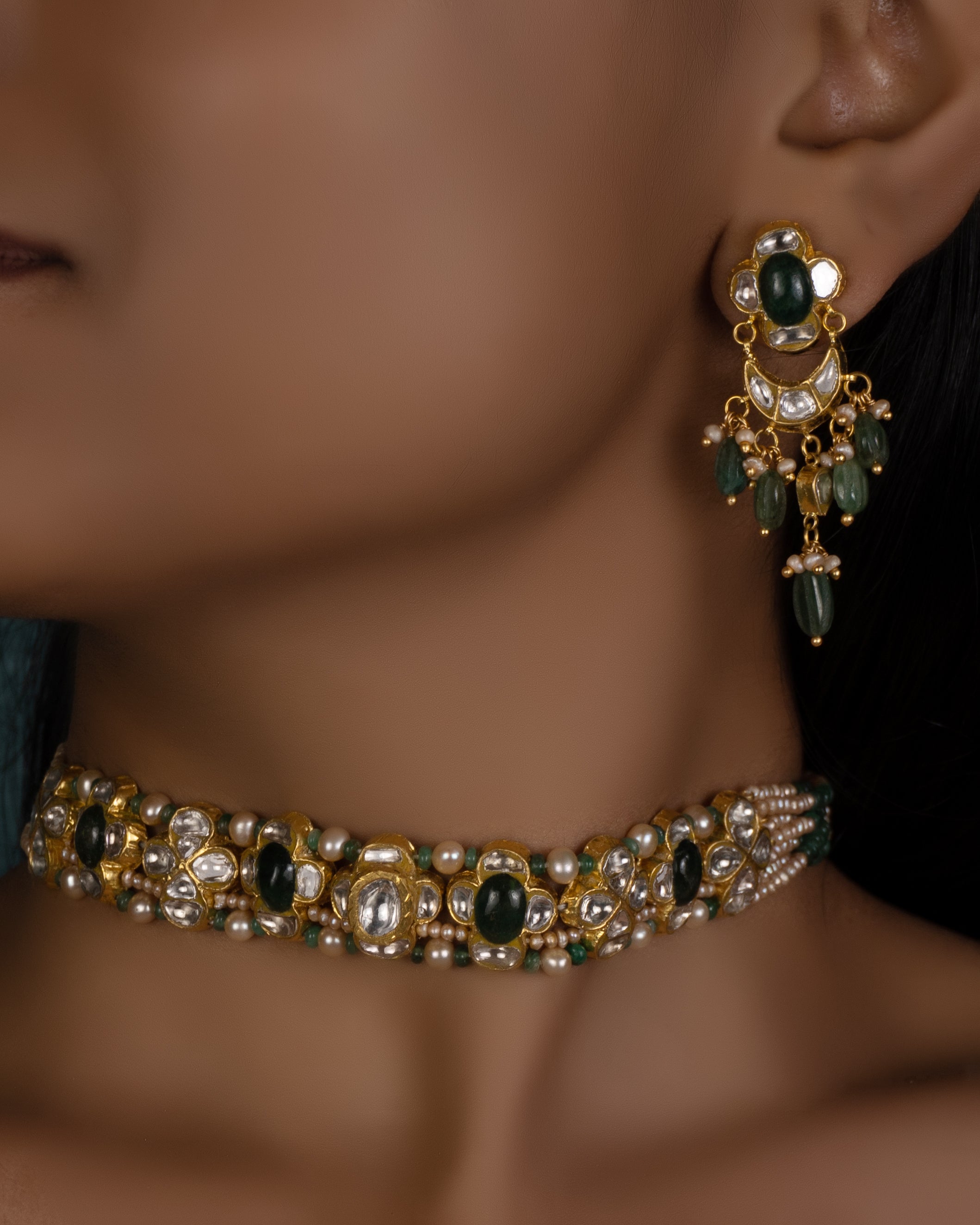 Sharara Choker and Ghizlan Chandbalis Polki Set