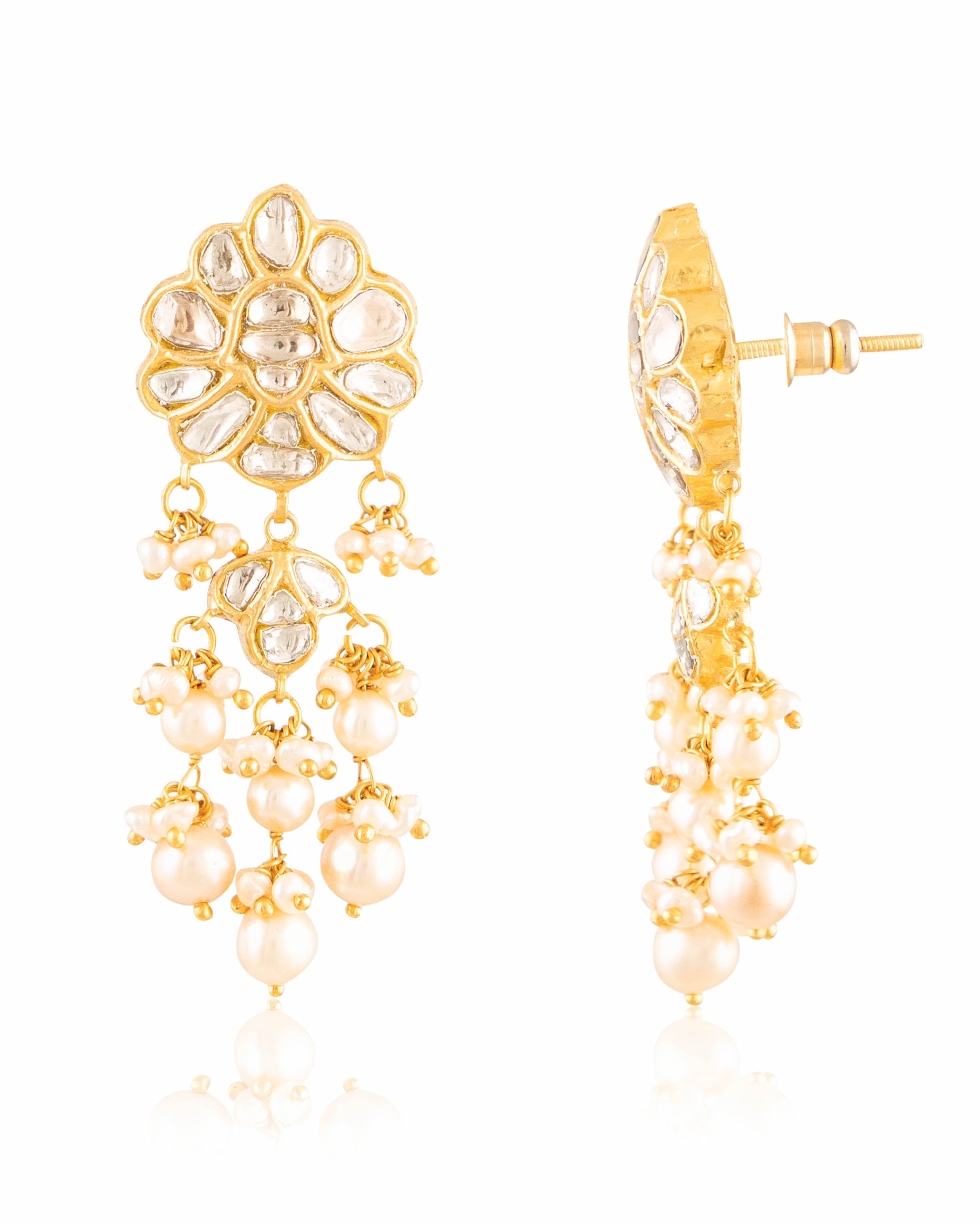 Niyati Necklace And Nitu Long Earrings Polki Set