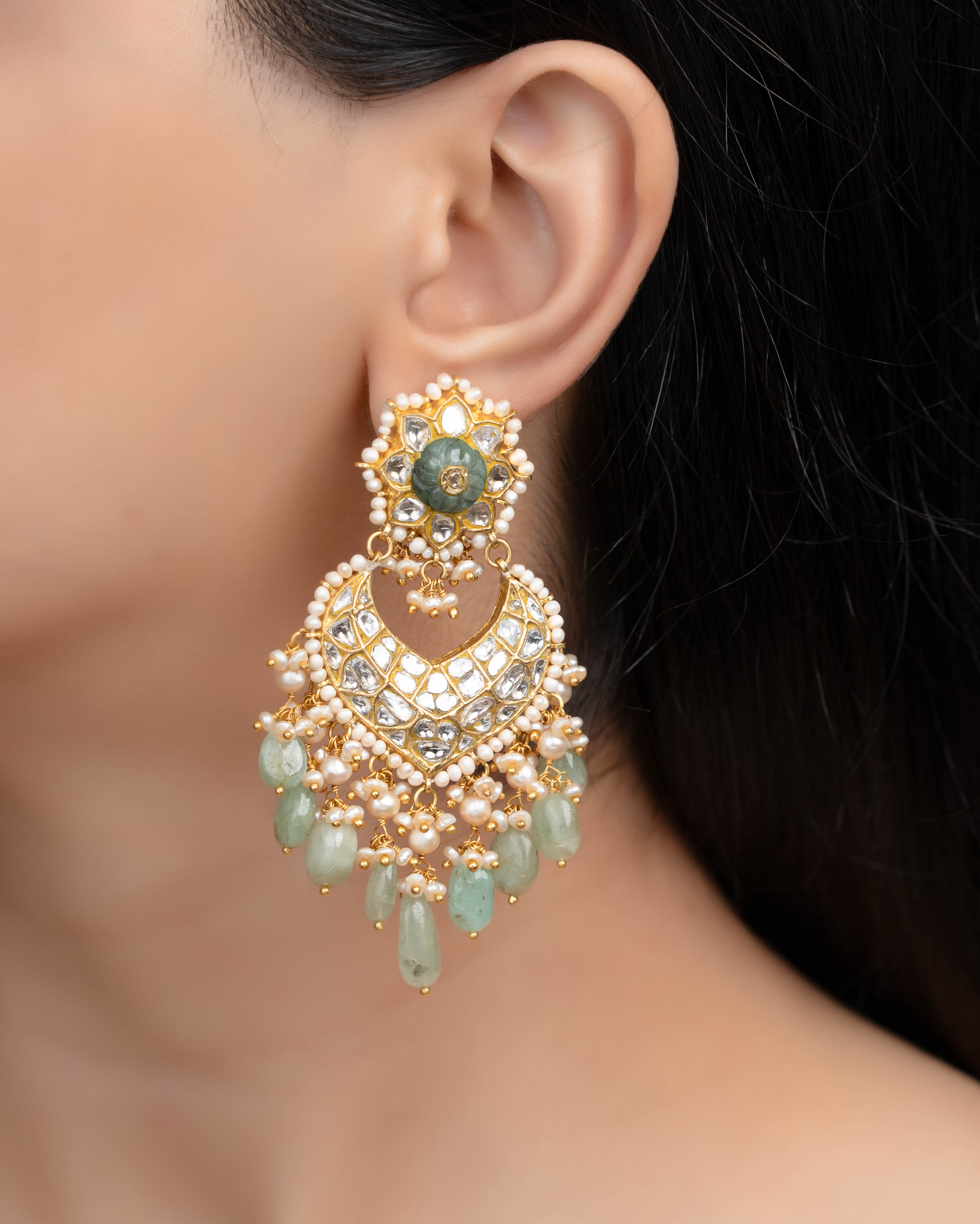 Kainath Necklace And Kaashi Chandbalis Polki Set