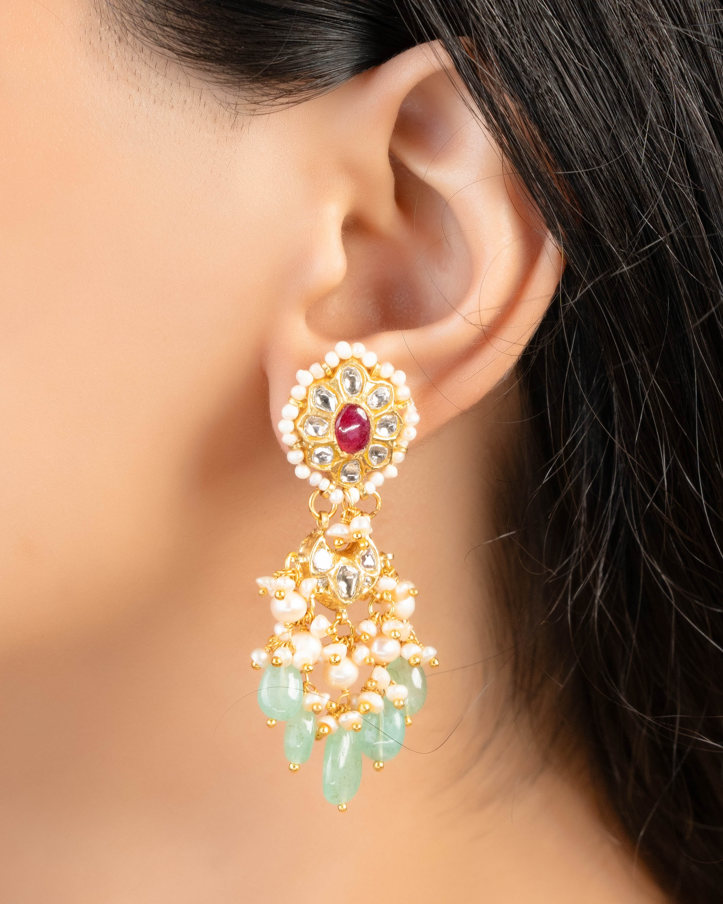 Anshula Polki Long Earrings