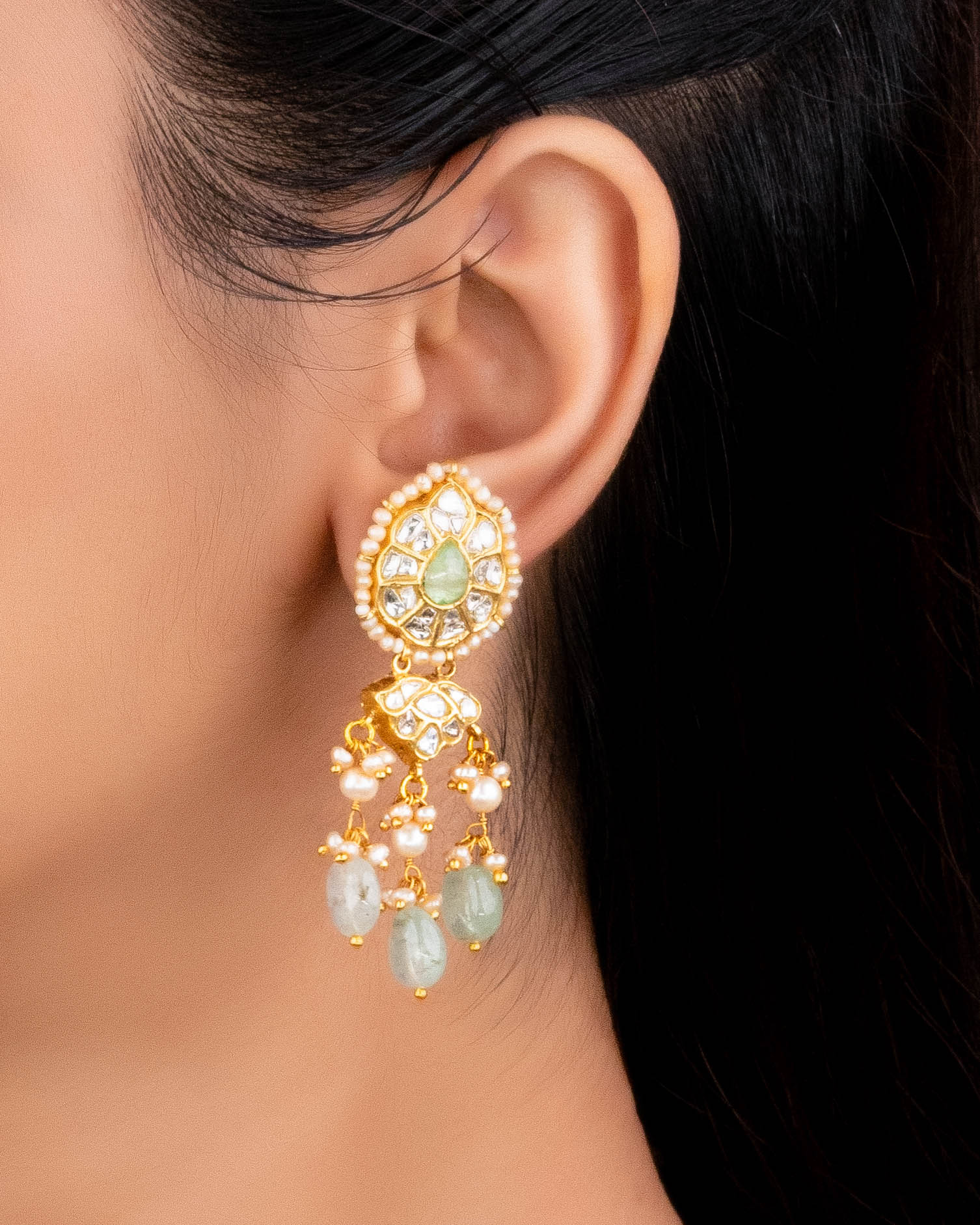 Vaidahi Necklace And Amaya Long Earrings Polki Set