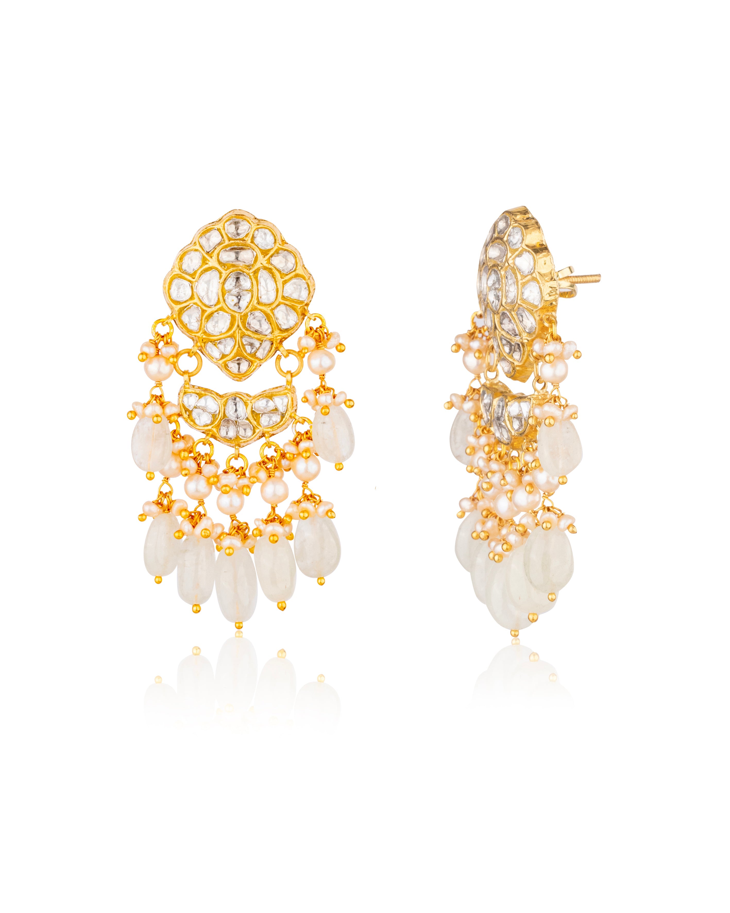 Naomi Necklace And Ziva Long Earrings Polki Set