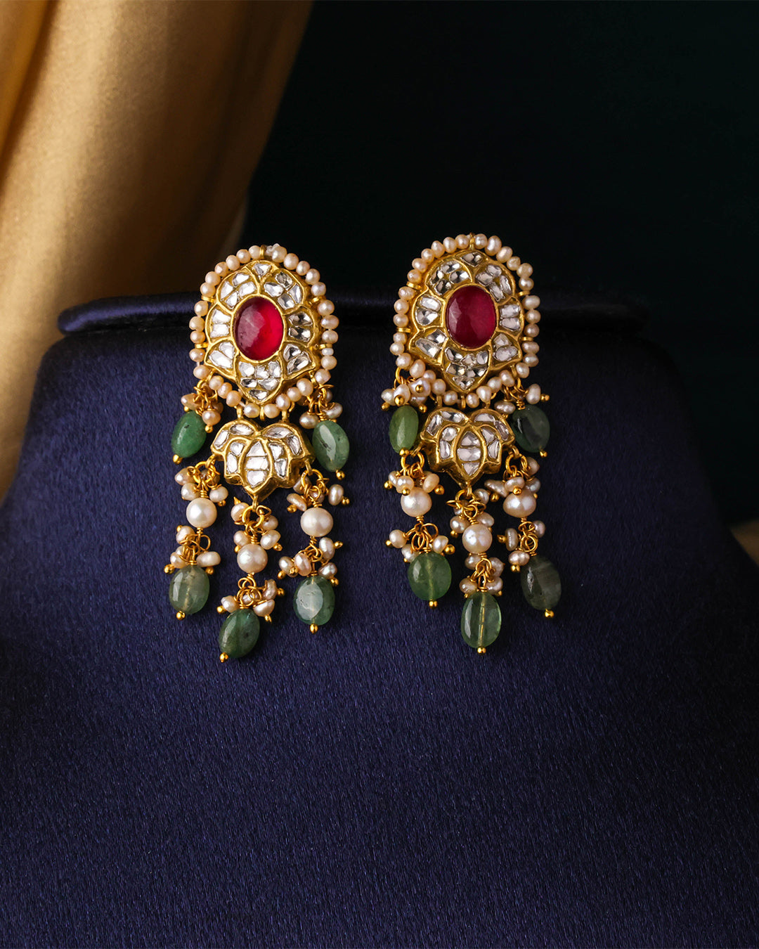 Latika Necklace And Niva Long Earrings Polki Set