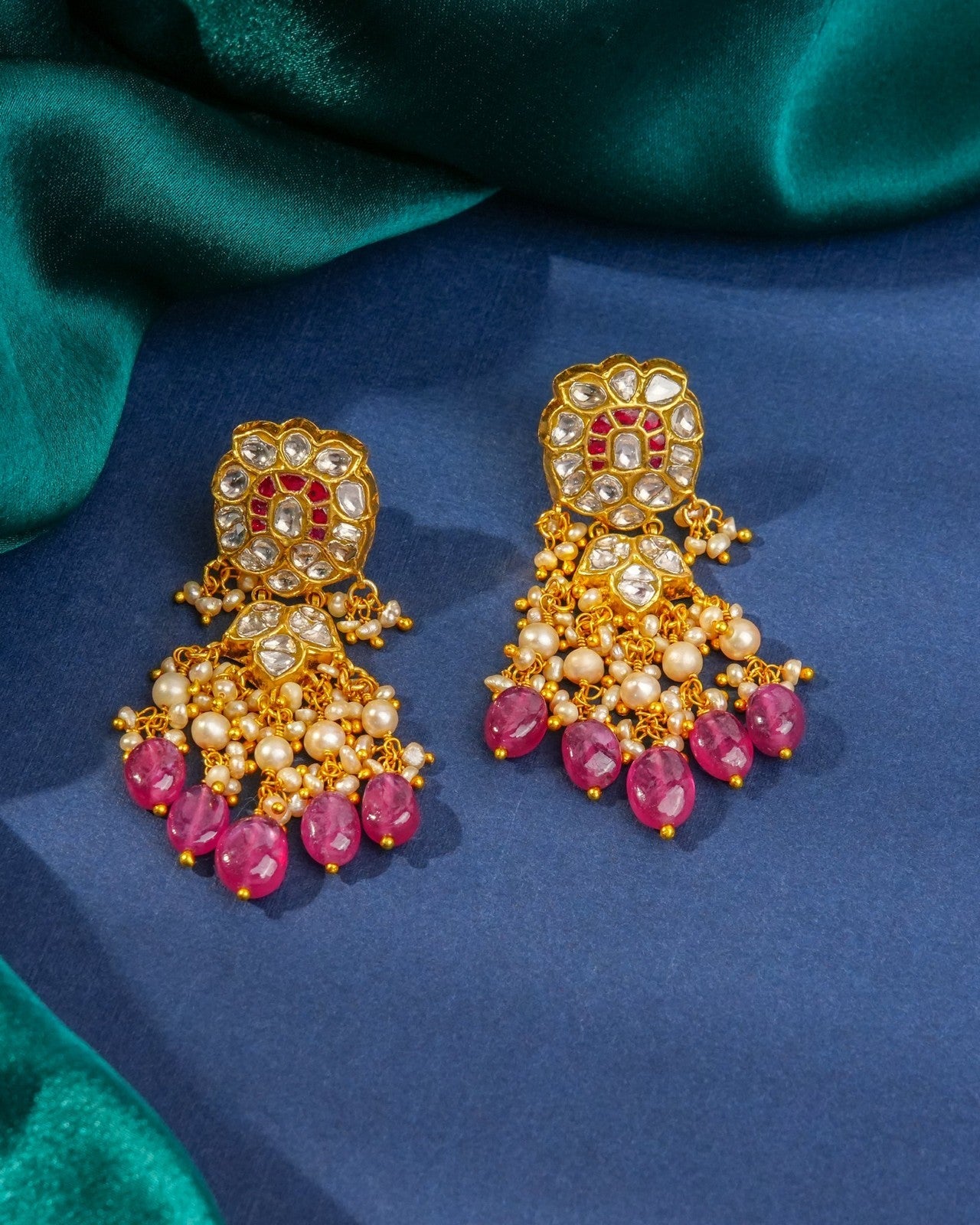 Kirti Necklace And Eakta Long Earrings Polki Set