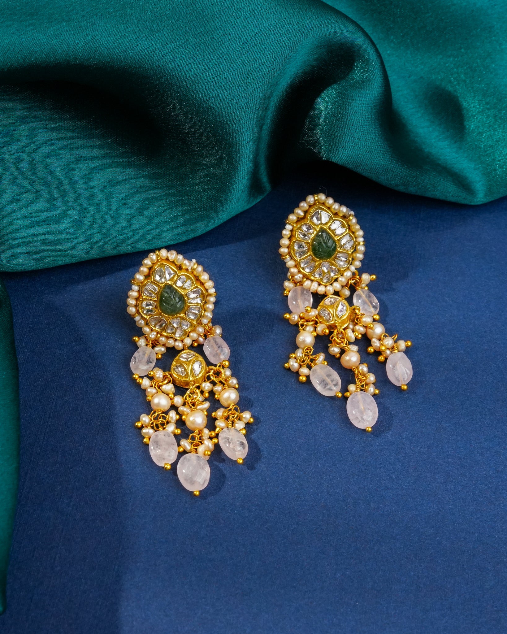 Karunya Necklace And Dipali Long Earrings Polki Set
