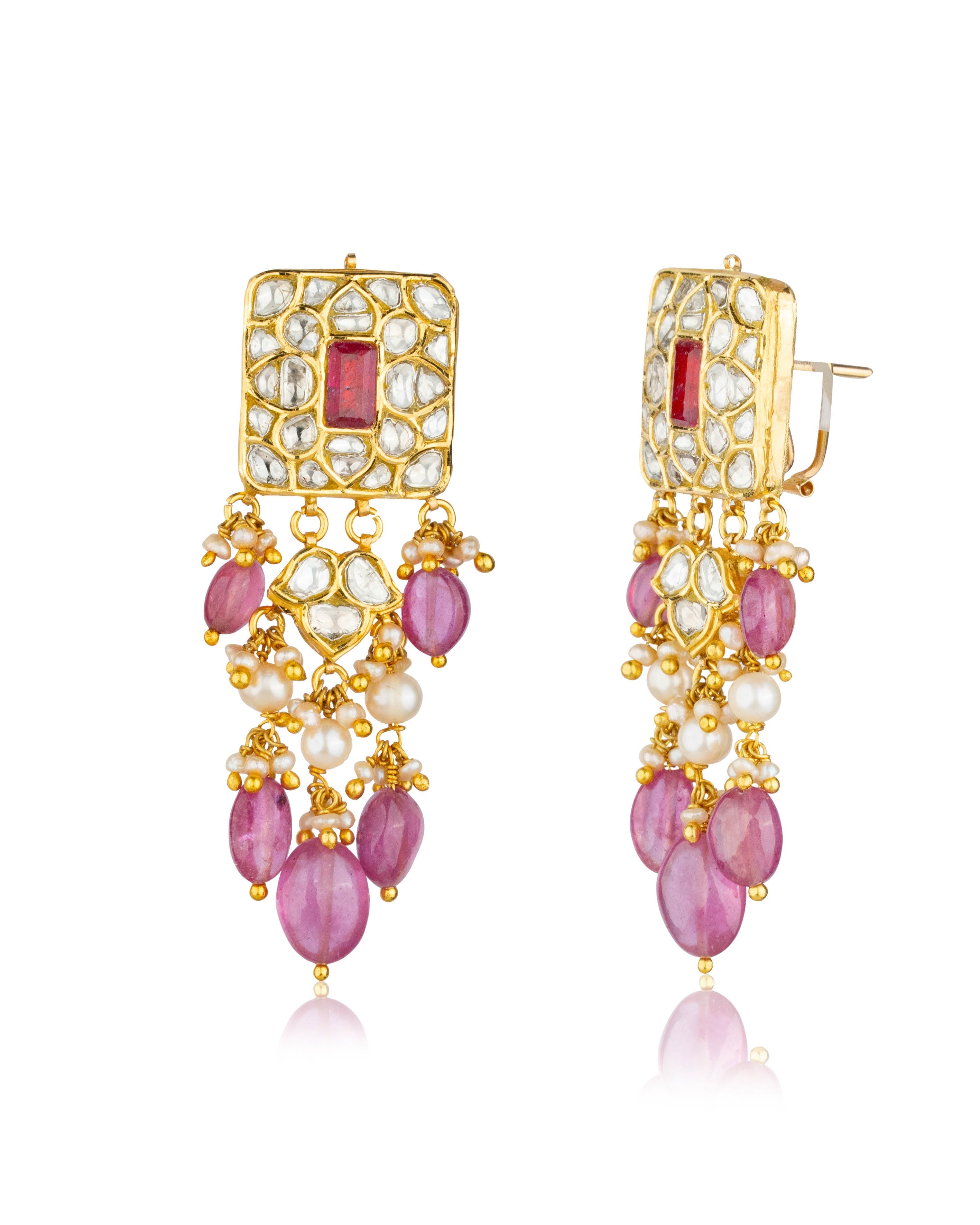 Ziya Necklace And Gia Long Earrings Polki Set