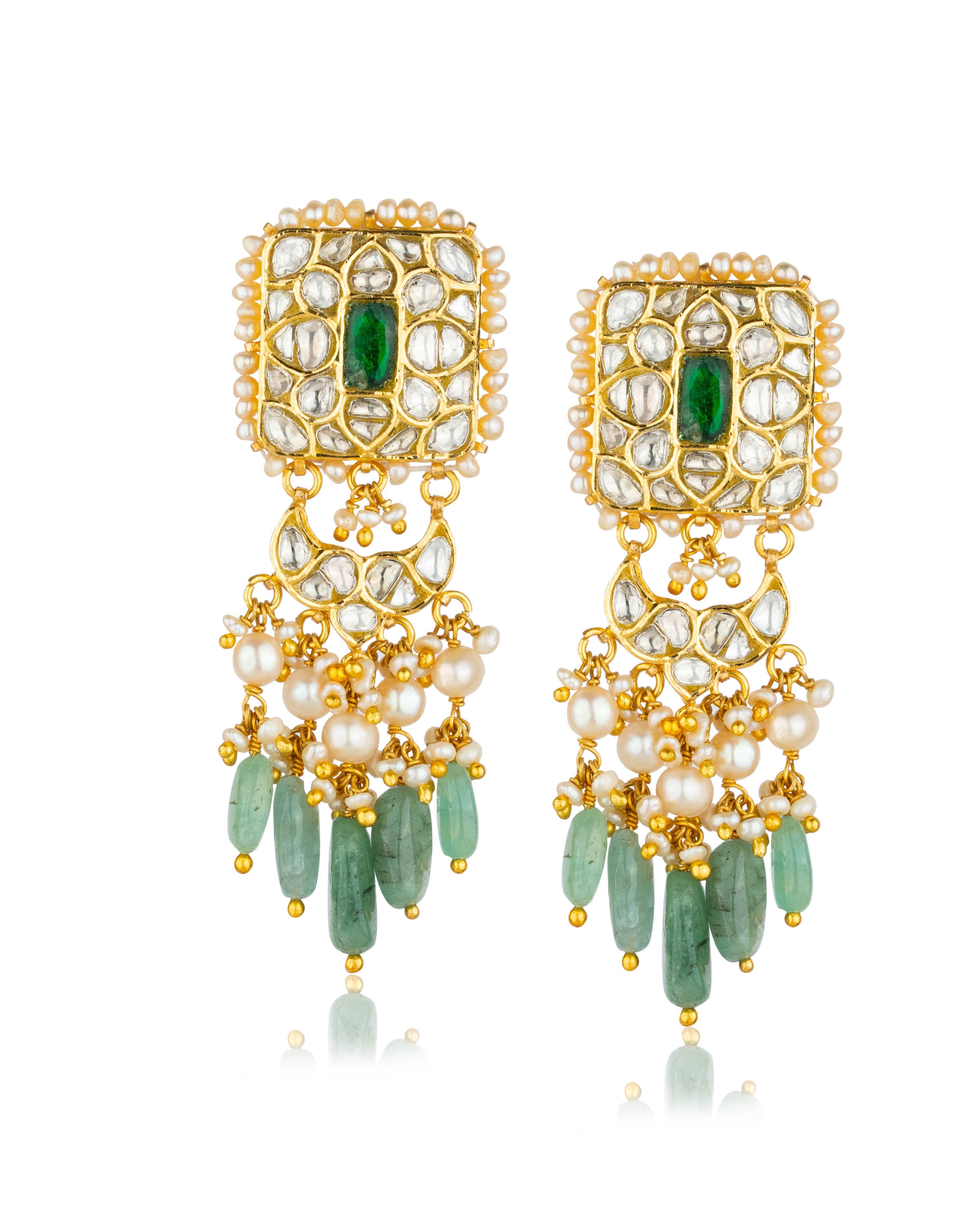 Ynez Necklace And Jeeya Chandbalis Polki Set