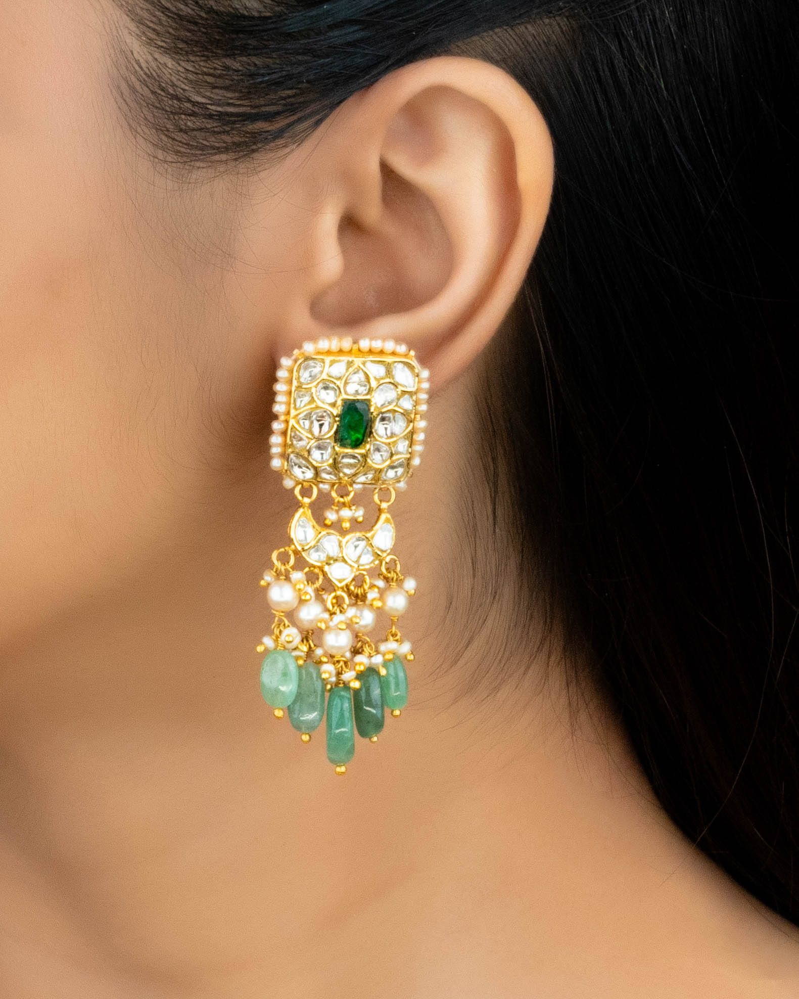 Ynez Necklace And Jeeya Chandbalis Polki Set