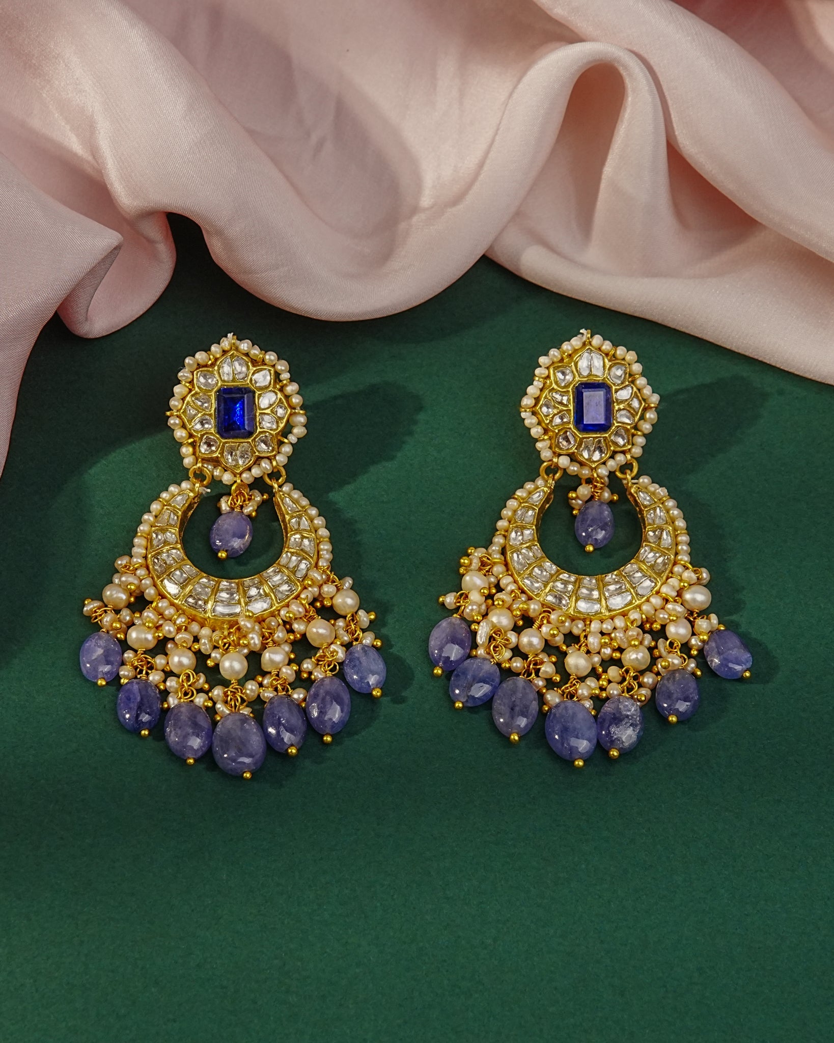 Kadambari Necklace And Geeta Chandbalis Polki Set