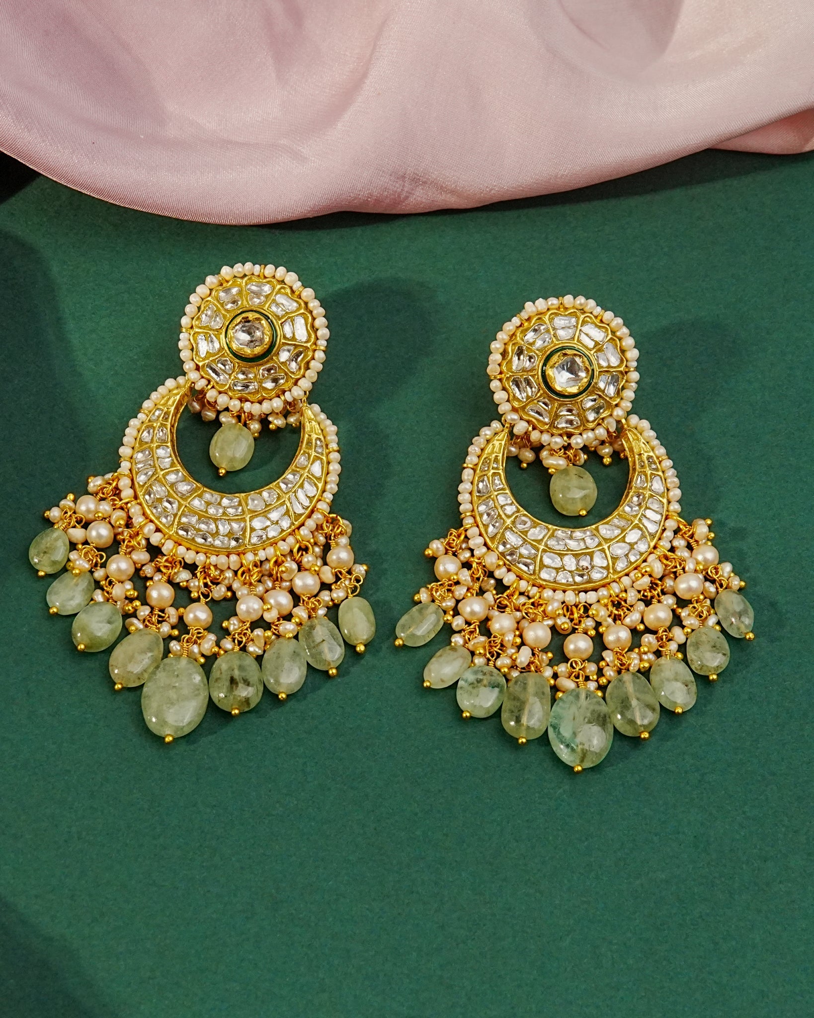 Tritya Necklace And Latika Chandbalis Polki Set