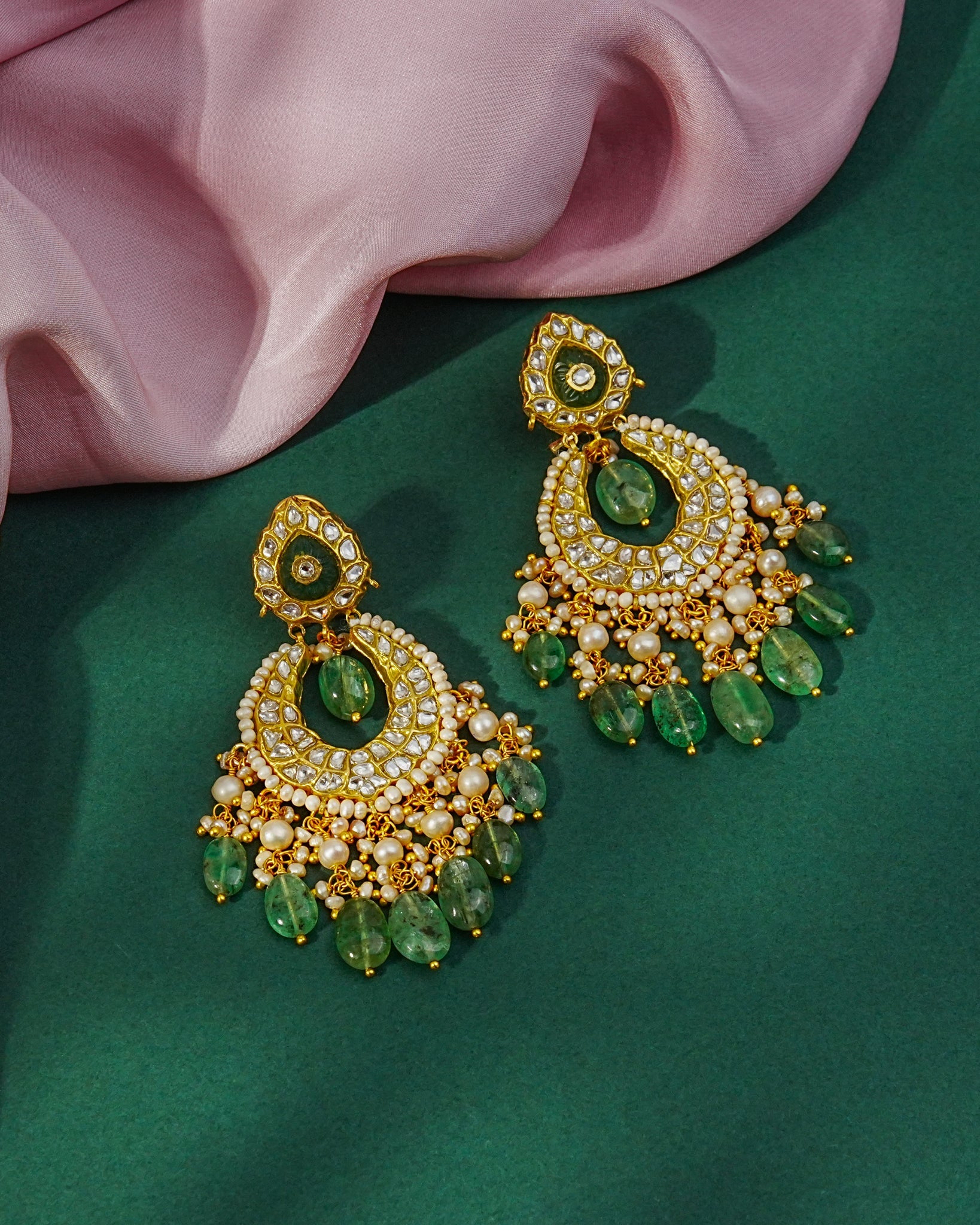 Asna Necklace And Krunali Chandbalis Polki Set