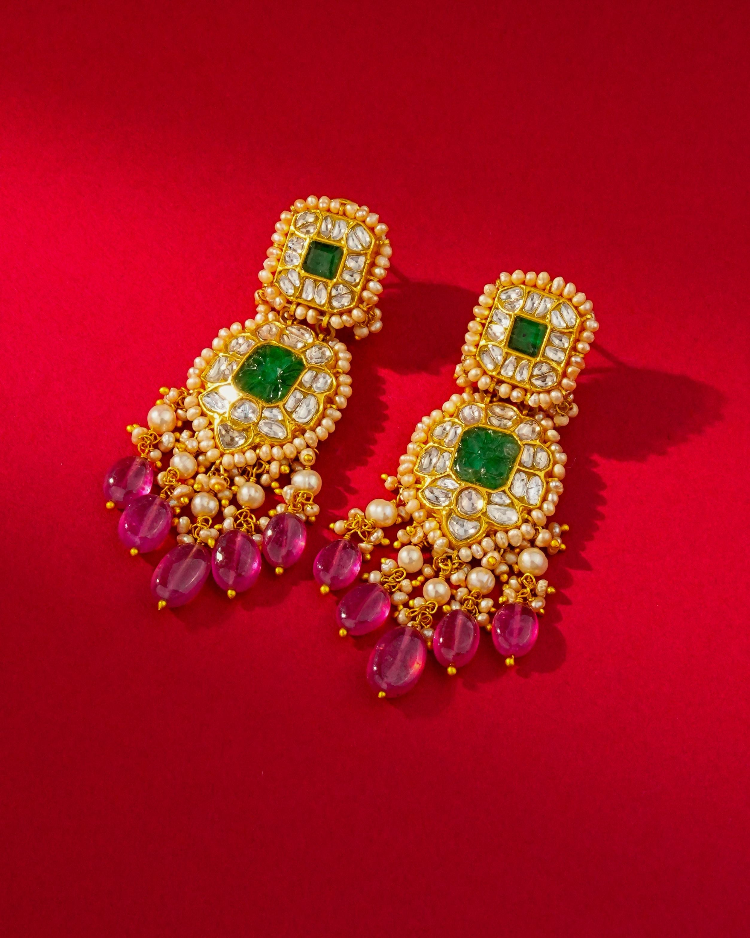 Aesha Polki Long Earrings